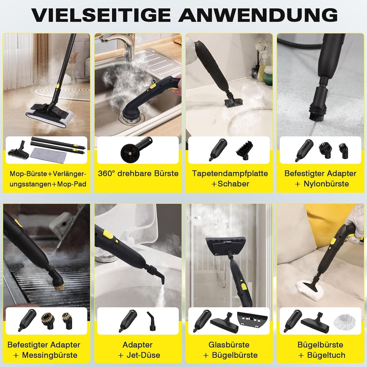 Dampfreiniger, Polstermöbelreiniger, mit 5 m extra Langem Netzkabel