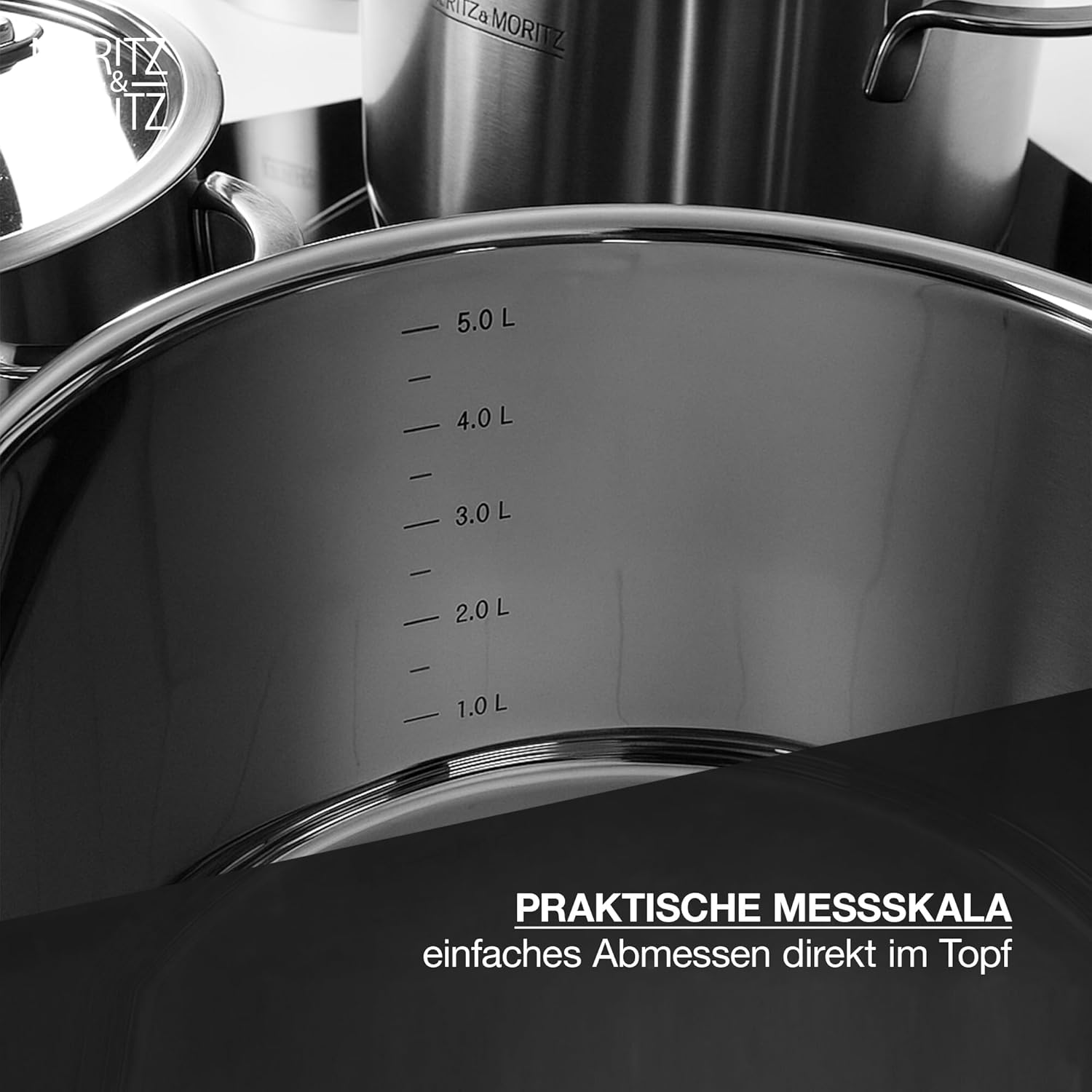 5-teiliges Kochtopfset inklusive 4 Glasdeckel - Edelstahltopf-Einführung & alle Hobs - Stilvolle Töpfe mit Deckel und Kochtopf - Geeignet für Geschirrspüler und Ofen