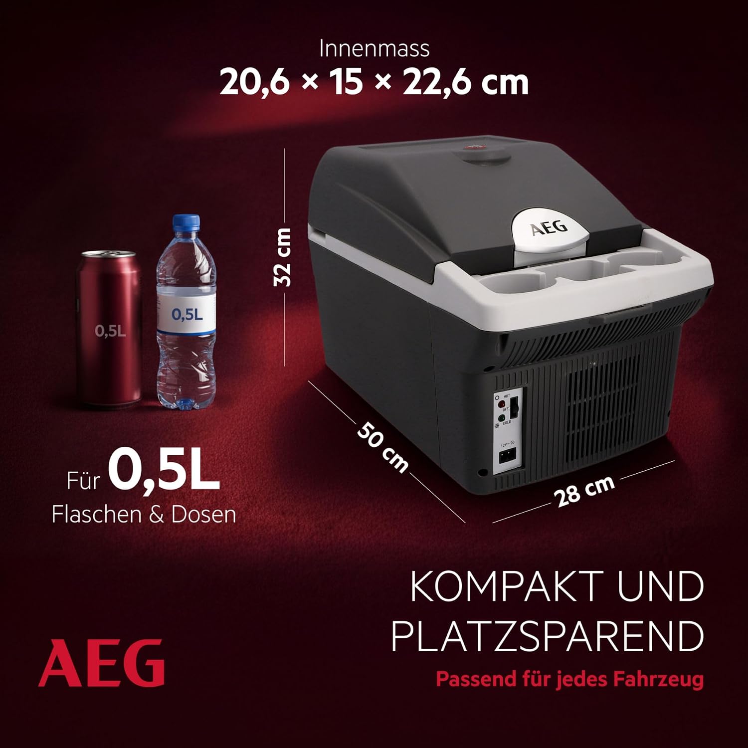 AEG Automotive Board-Bar BK 16 Thermoelektrische Kühl- und Warmhaltebox 16 Liter, 12 Volt für Auto und Steckdose, anschnallbar im PKW, Schwarz,hellgrau