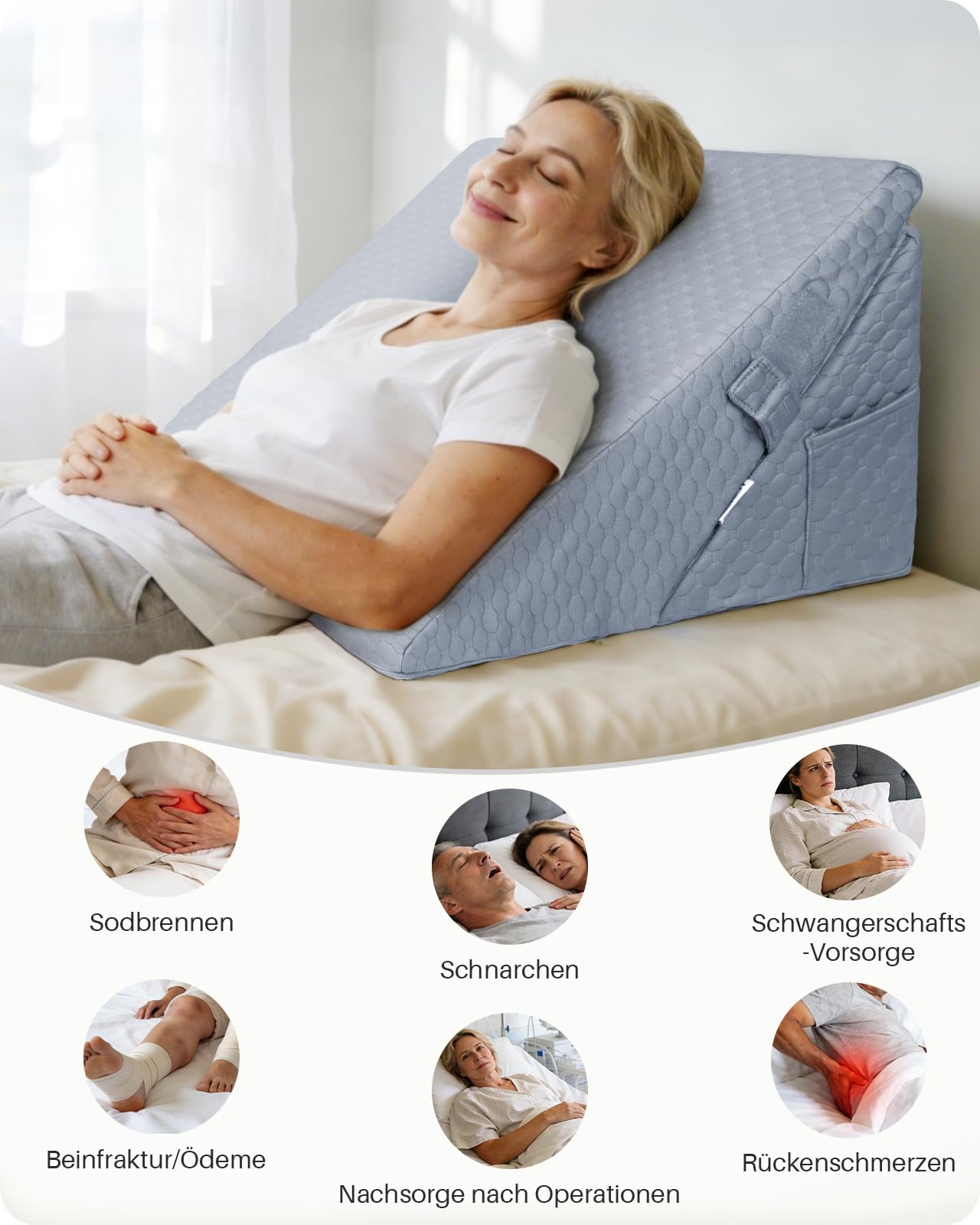 Verstellbares Keilkissen Bett: Schlafapnoe, Säure Reflux, Rückenschmerzen, Schnarchen. Genesung – Memory-Schaum Reflux Kissen, waschbare Hülle