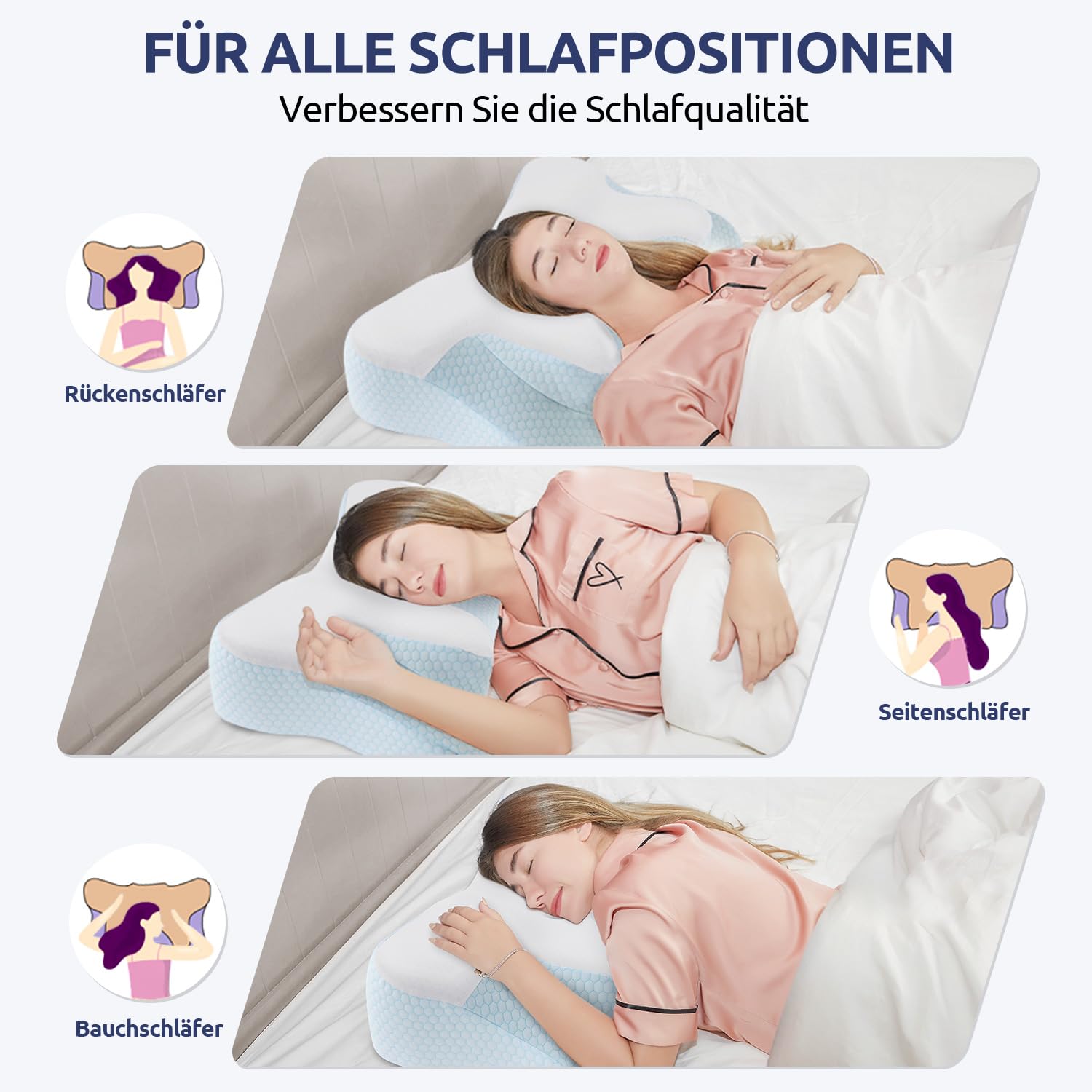 Halskissen, Memory Foam Kissen, Schlafkissen für Seiten, Rücken- und Magenschläfer
