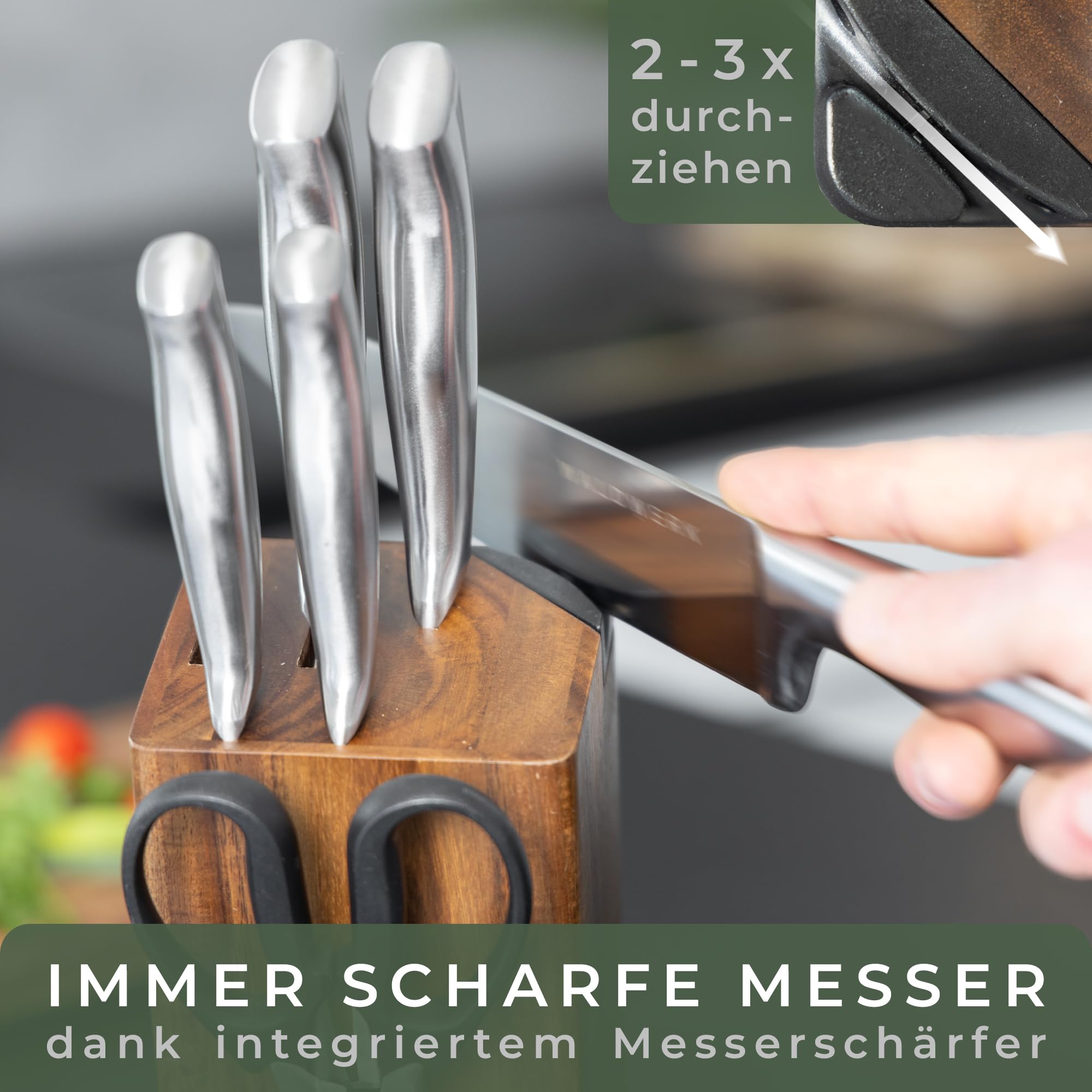 Magnetische Messerstreifen (40 x 5 cm) - Magnetstreifen aus elegantem Akazienholz - Magnetische Messerhalter für schwere Messer - Magnetische Messerstreifen zum Kleben oder Schrauben - Magnetische Messerhalterung