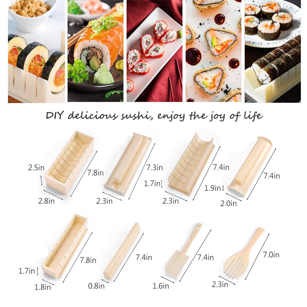 Sushi Set, 20-teiliges Kit für Anfänger, um sich selbst Sushi zu machen, Sushi-Platte mit Reisrollenformen, Gabel, Messer, Rollmatte, Sticks