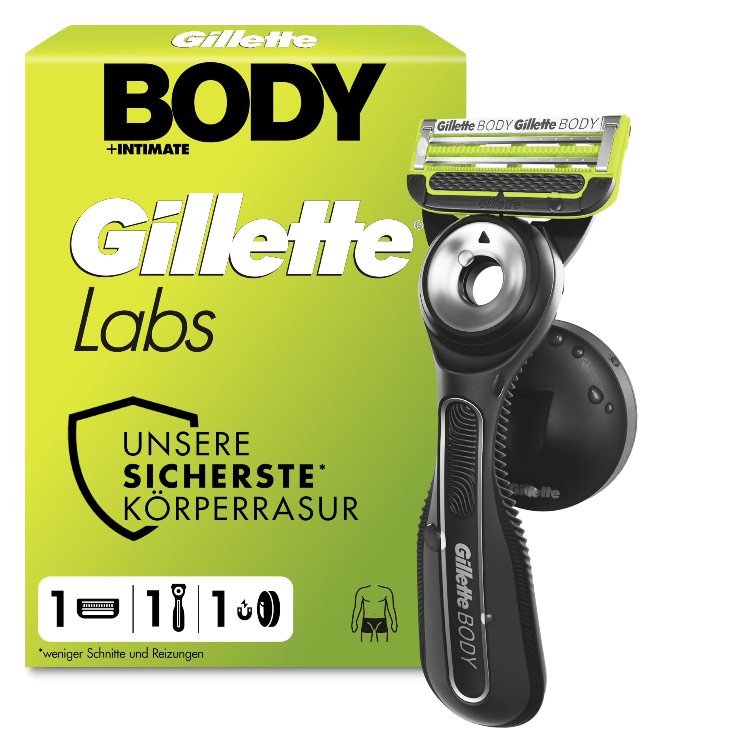 Gillette Labs Body & Intimate Rasierklingen, 12 Original Ersatzklinge, Grün