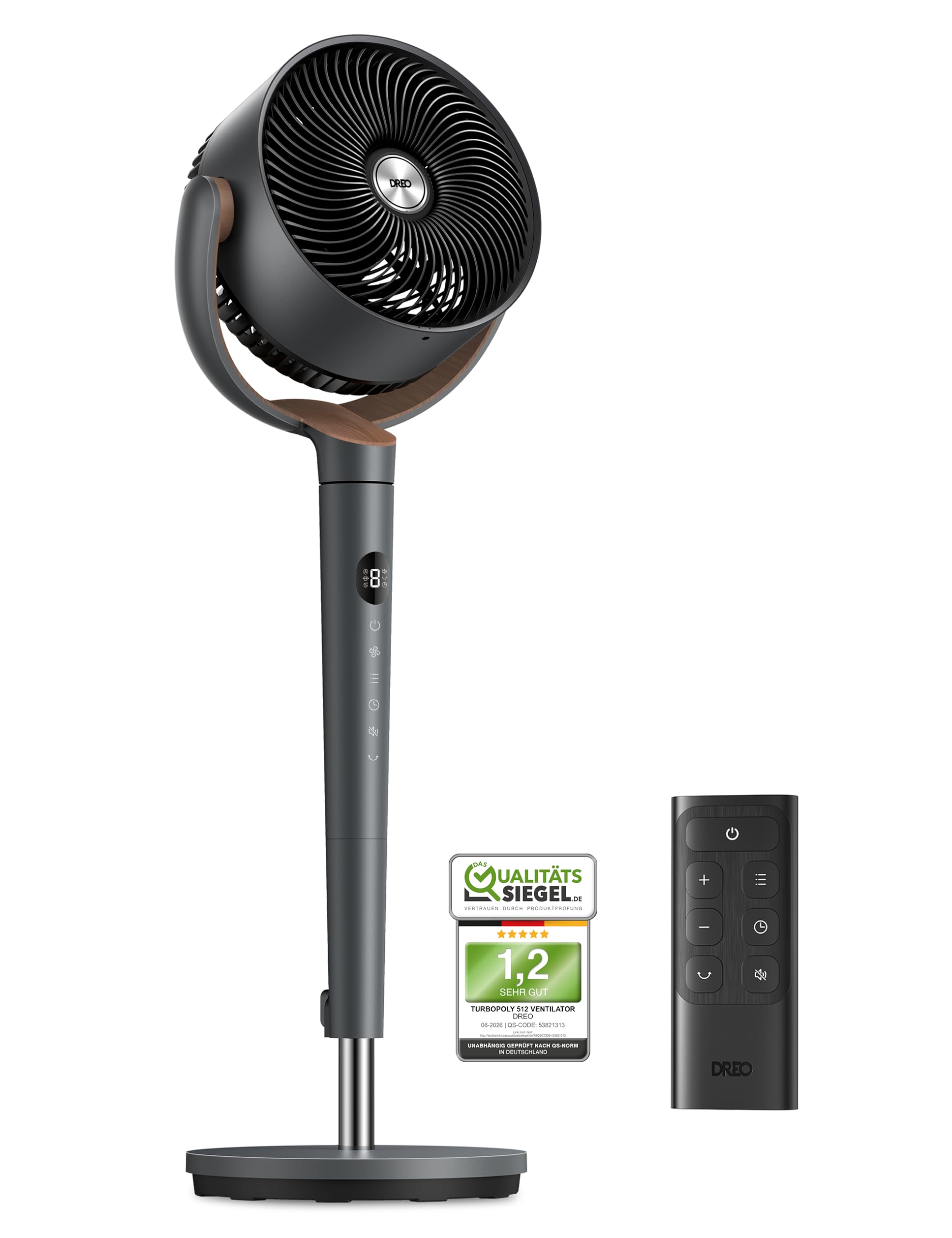 Starker Standventilator Smart mit RGB Light, 120° +120° Oszillierender Ventilator mit Fernbedienung, 20dB Leiser Bodenventilator / Turmventilator für Schlafzimmer, 8H Timer, Silber