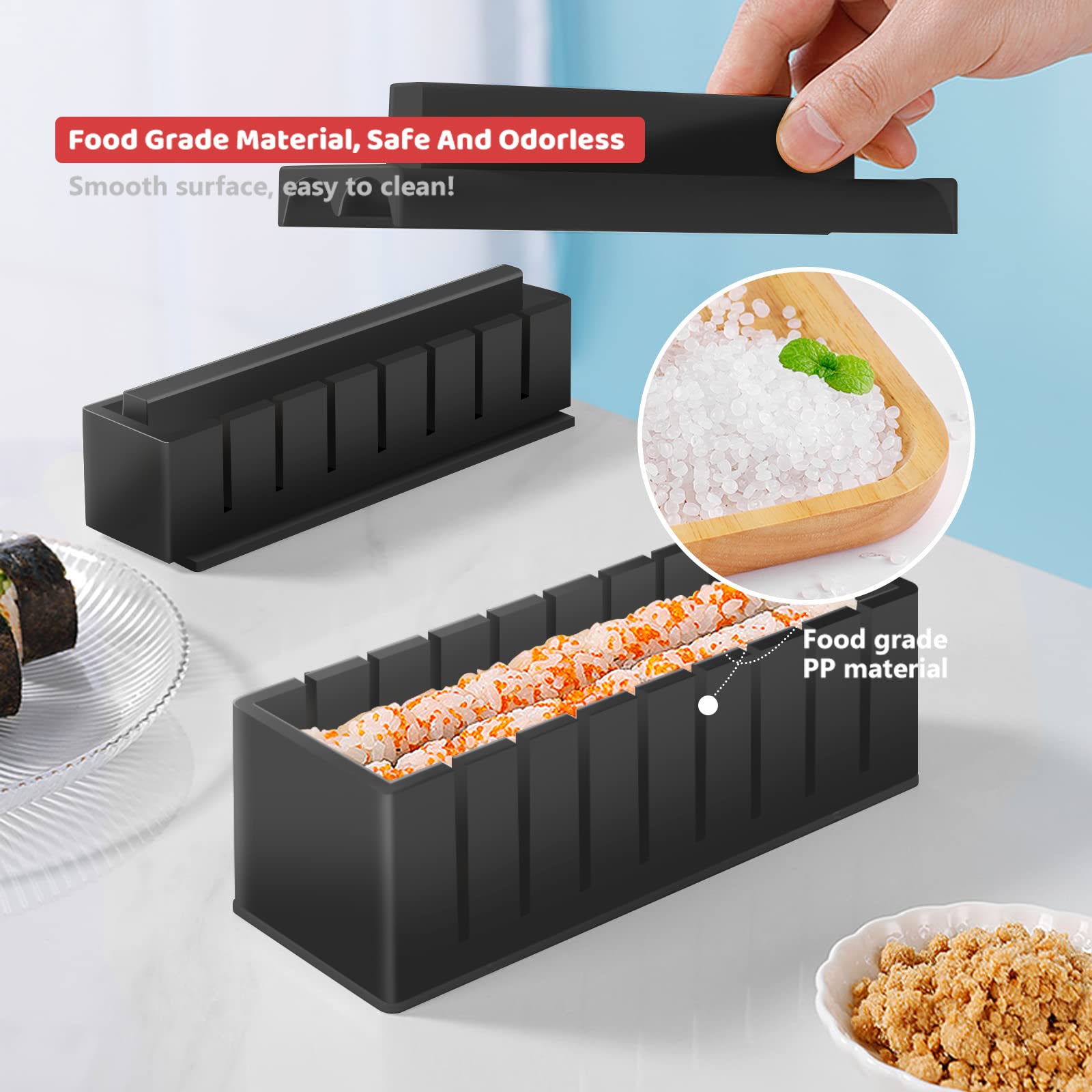 Sushi Set, 20-teiliges Kit für Anfänger, um sich selbst Sushi zu machen, Sushi-Platte mit Reisrollenformen, Gabel, Messer, Rollmatte, Sticks