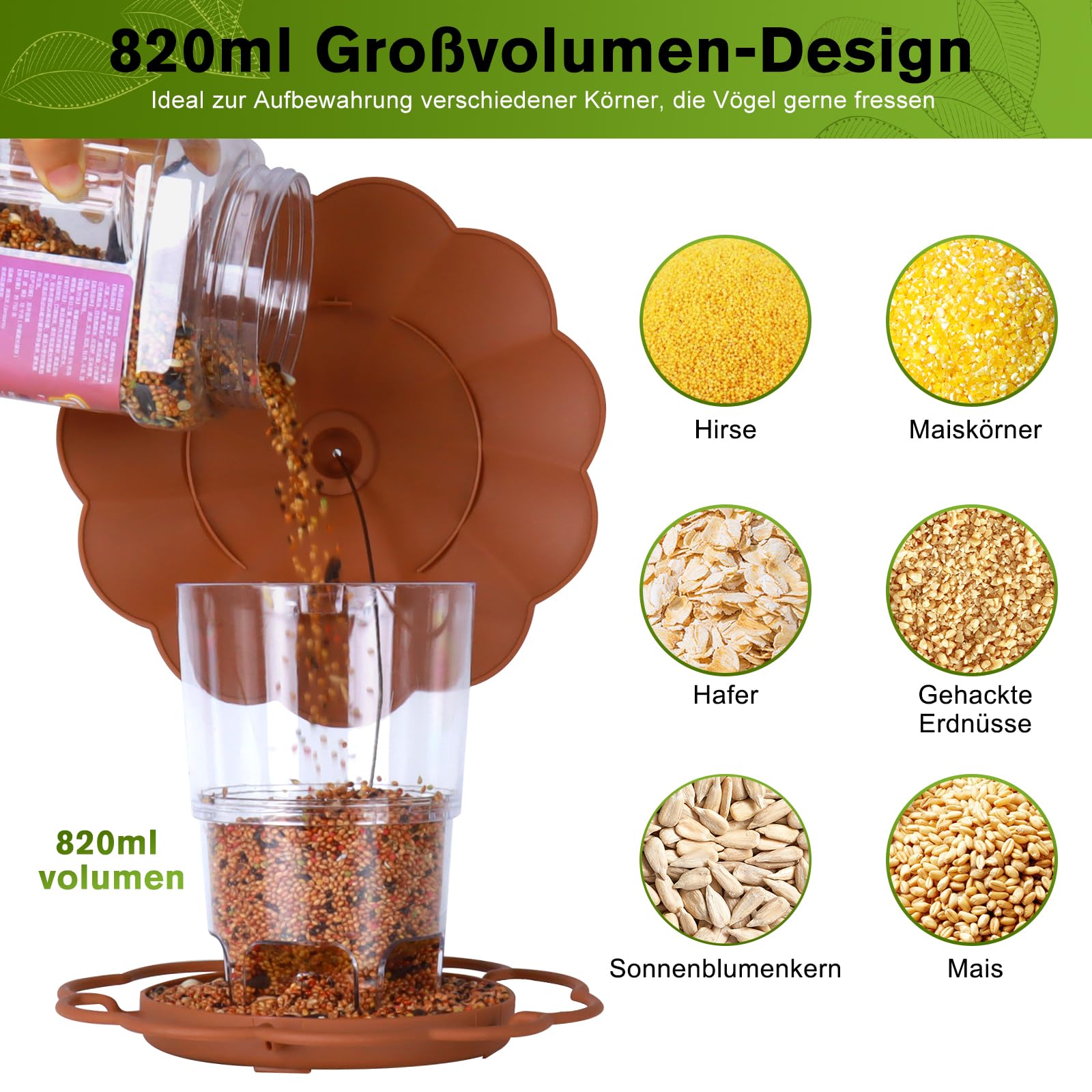 Hängendes Vogelhäuschen, 820 ml Faltbarer Hängevogelhäuschen, Vogelhäuschen zum aufhängen, Wetterfest, Plastikfütterungshaus für Vögel, Geeignet für Balkon, Garten