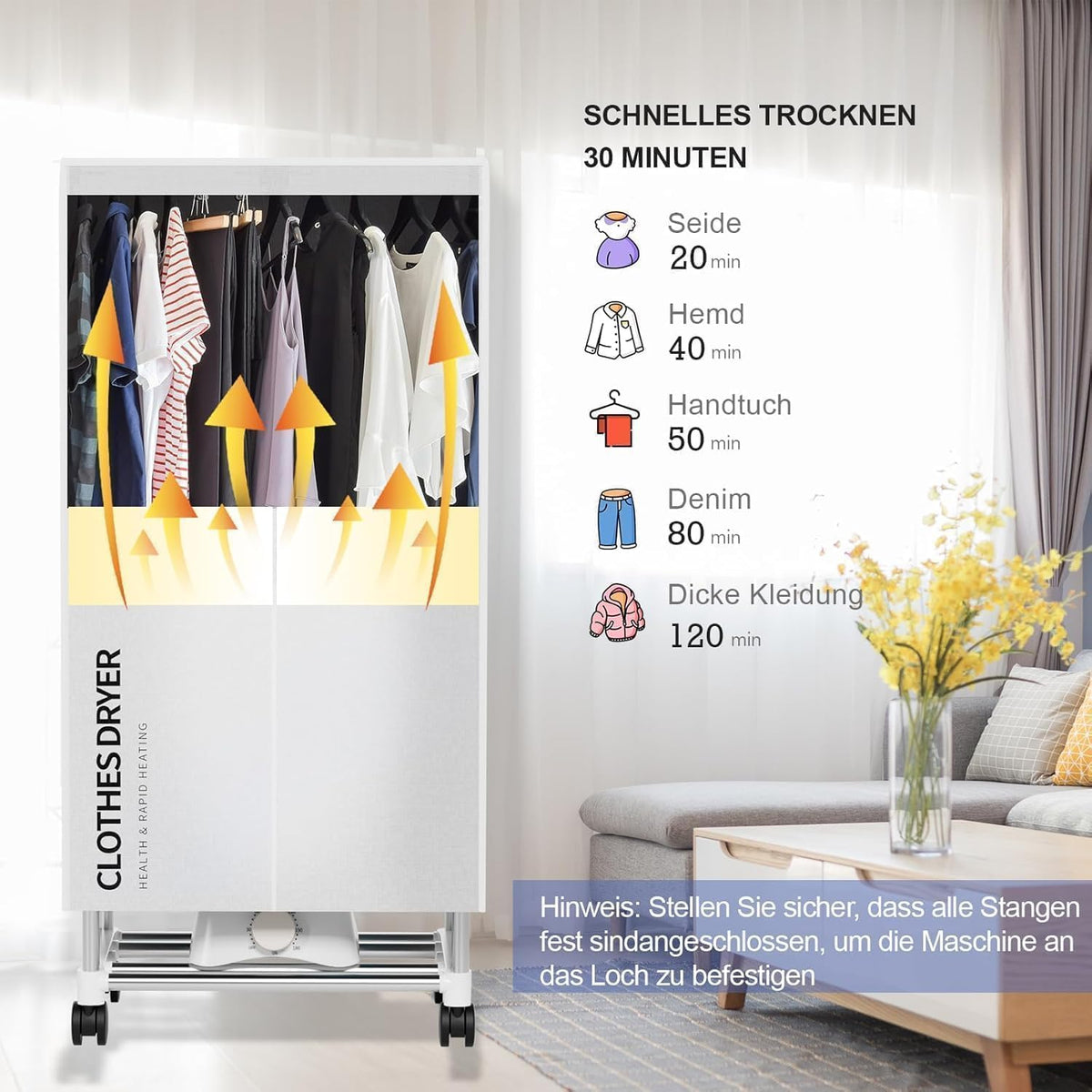 Wäschetrockner, Tragbare Trockenmaschine mit Timer, 60inch Wäschetrockner mit großer Kapazität, elektrischer Trockner/Rack für Zuhause