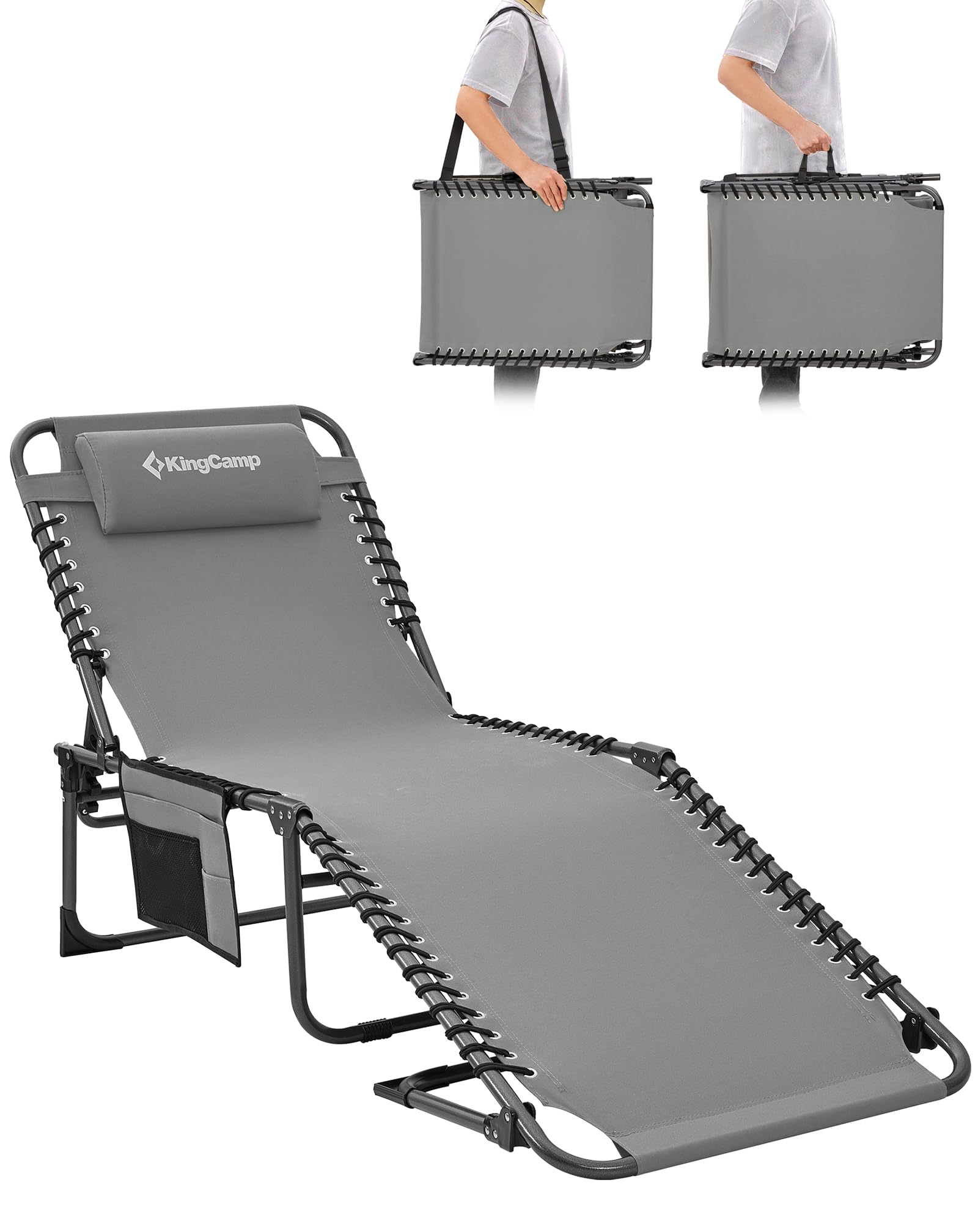 Sonnenliege Klappbar 5-Verstellbare, bis 180 kg, 2er Set, Blau | Gartenliege Klappbar, mit Kopfstütze & Seitentasche, Sonnenliege Wetterfest, Strandliege für Garten Terrasse Pool Camping