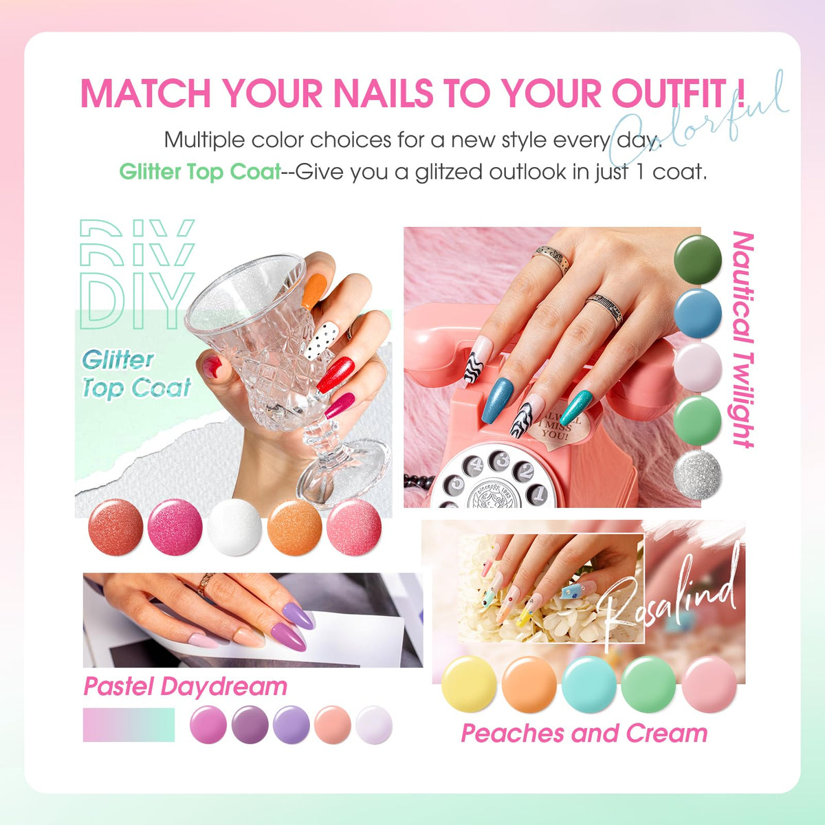 UV Nagellack Set Weiß Rosa Violett Rot Grün Blau Gel