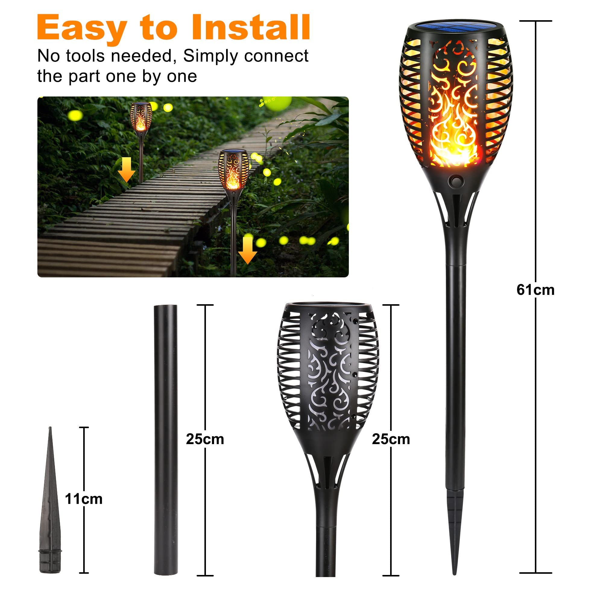 6 Stück Solarlampen für Außen - 12 LED Solarleuchten Garten mit Realistischer Flammeneffekt, IP65 Wasserdicht Gartenfackeln Solar für Außen, Hinterhöfe, Gärten, Rasen Beleuchtung