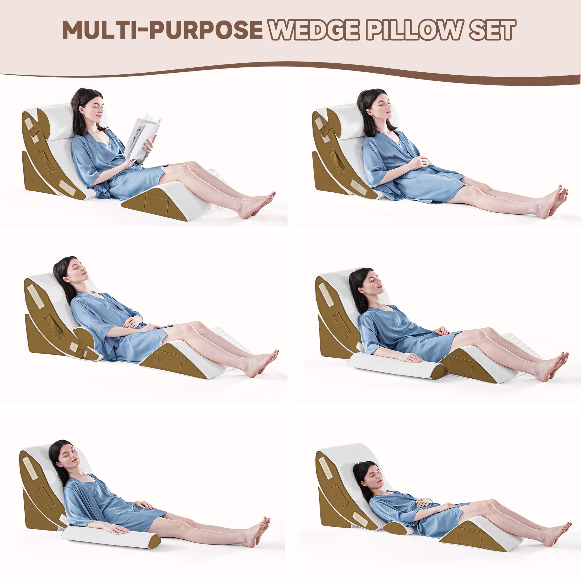 Orthopädische Bett Keil Kissen Set für das Schlafen, Post Chirurgie Schaum Kissen für Körper, Rücken und Beine Schmerzlinderung, Dreieck justierbare Stützkissen mit Säure Reflux Schlafkissen Weiß