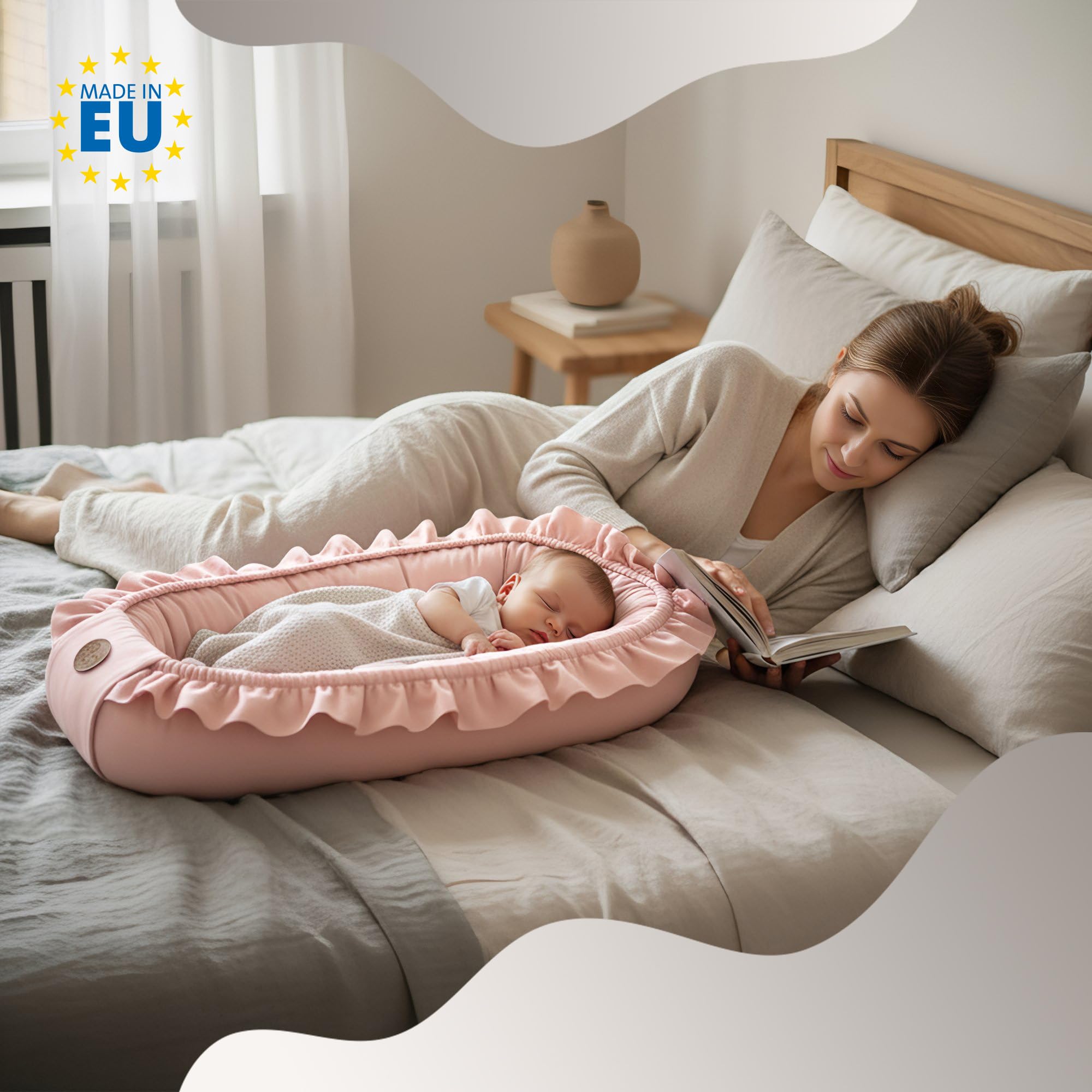 Babynest Babynestchen Neugeborene 90 x 50 cm baby nestchen tragbar nest für bett kinder kuschelnest coccon für Jungen und Mädchen
