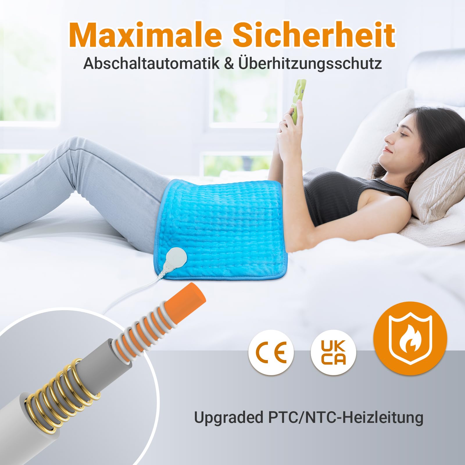 Ultraweiches Heizkissen mit automatischem Ausschalten, elektrisches Heizkissen mit Sicherheitssystem für Rücken, Hals, Schultern, Bauch, maschinenwaschbare Heizdecke (30 x 60 cm)