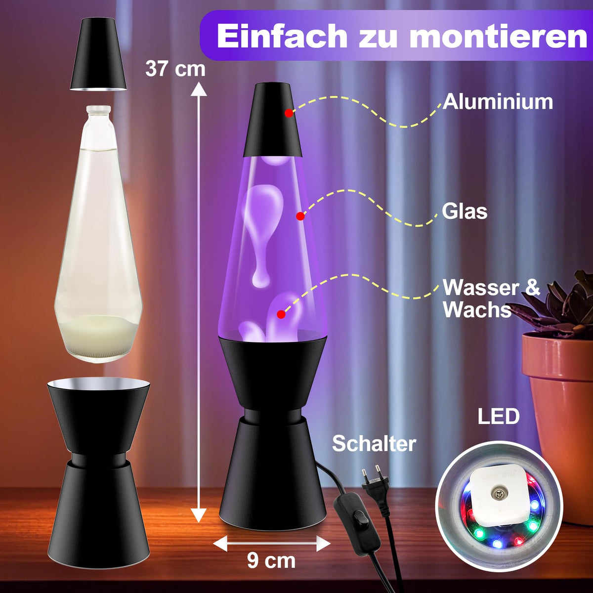 Lavalampe Große mit 17 Farbwechsel und Fernbedienung 40 cm
