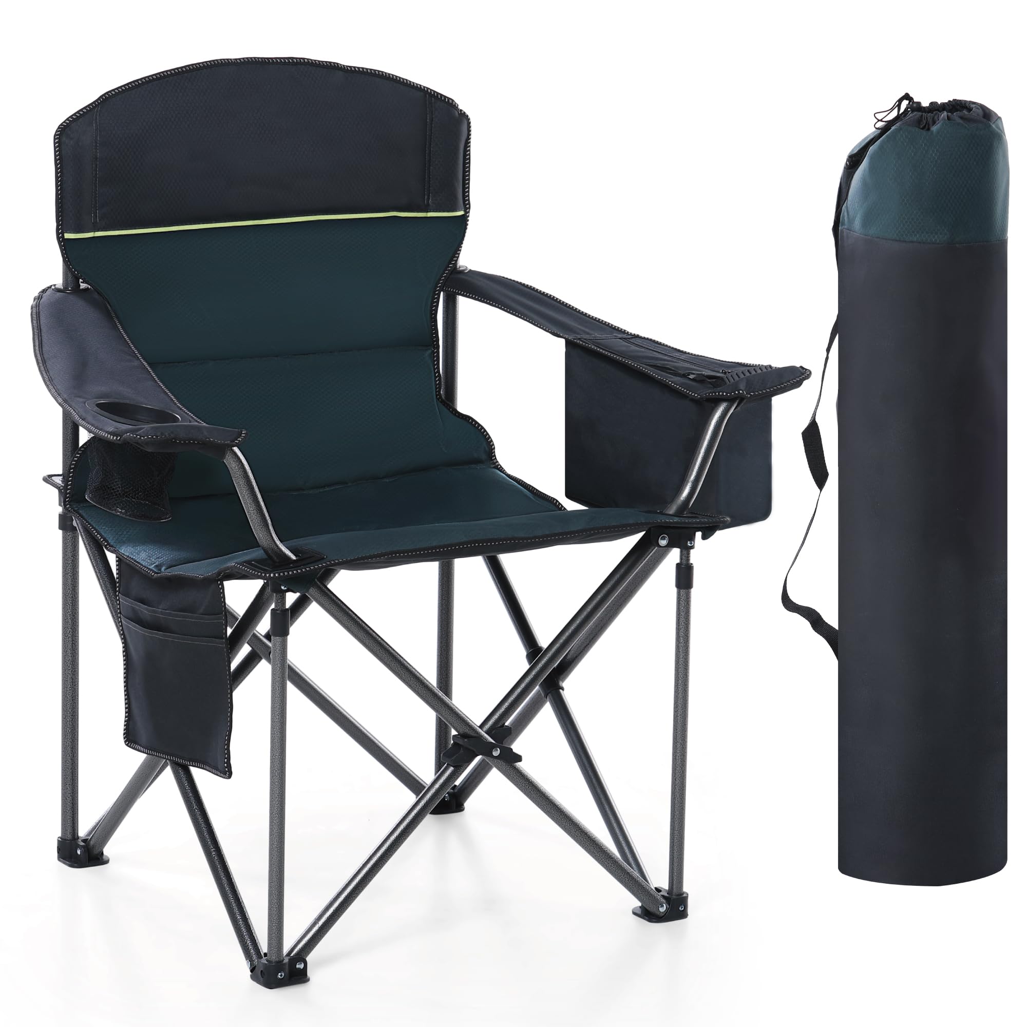 Campingstuhl Faltbar 200kg Klappstuhl Gepolstert mit Getränkehaltern Faltbarer Angelstuhl XXL mit Armlehnen Outdoorstuhl