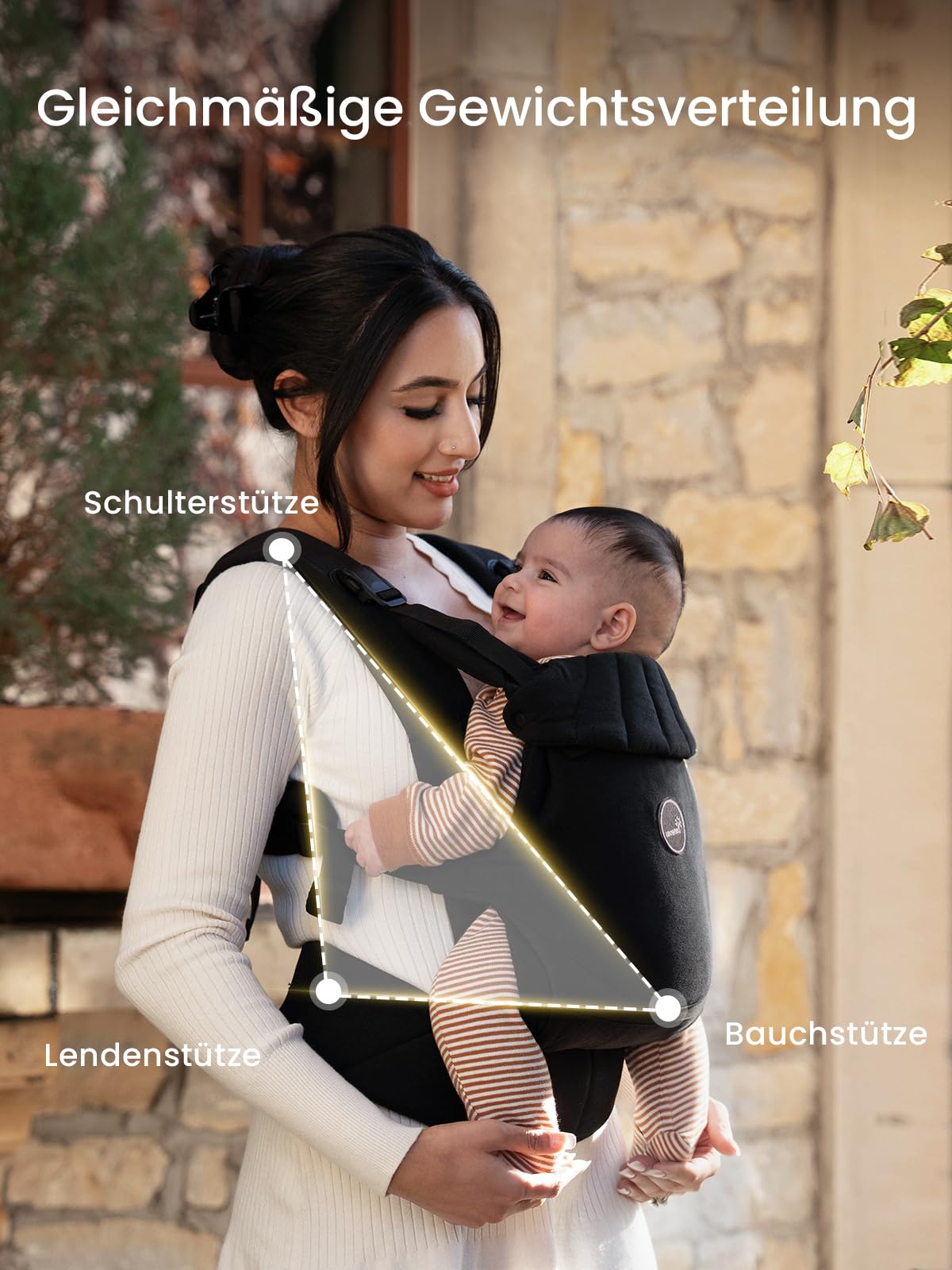 Babytrage, Ein-Klick-Schnalle für Einfaches Anlegen, Bequemer Träger von Neugeborenem bis Kleinkind mit Kopfstütze (3-20kg, 3-24Monate), Ergonomisch & Leicht