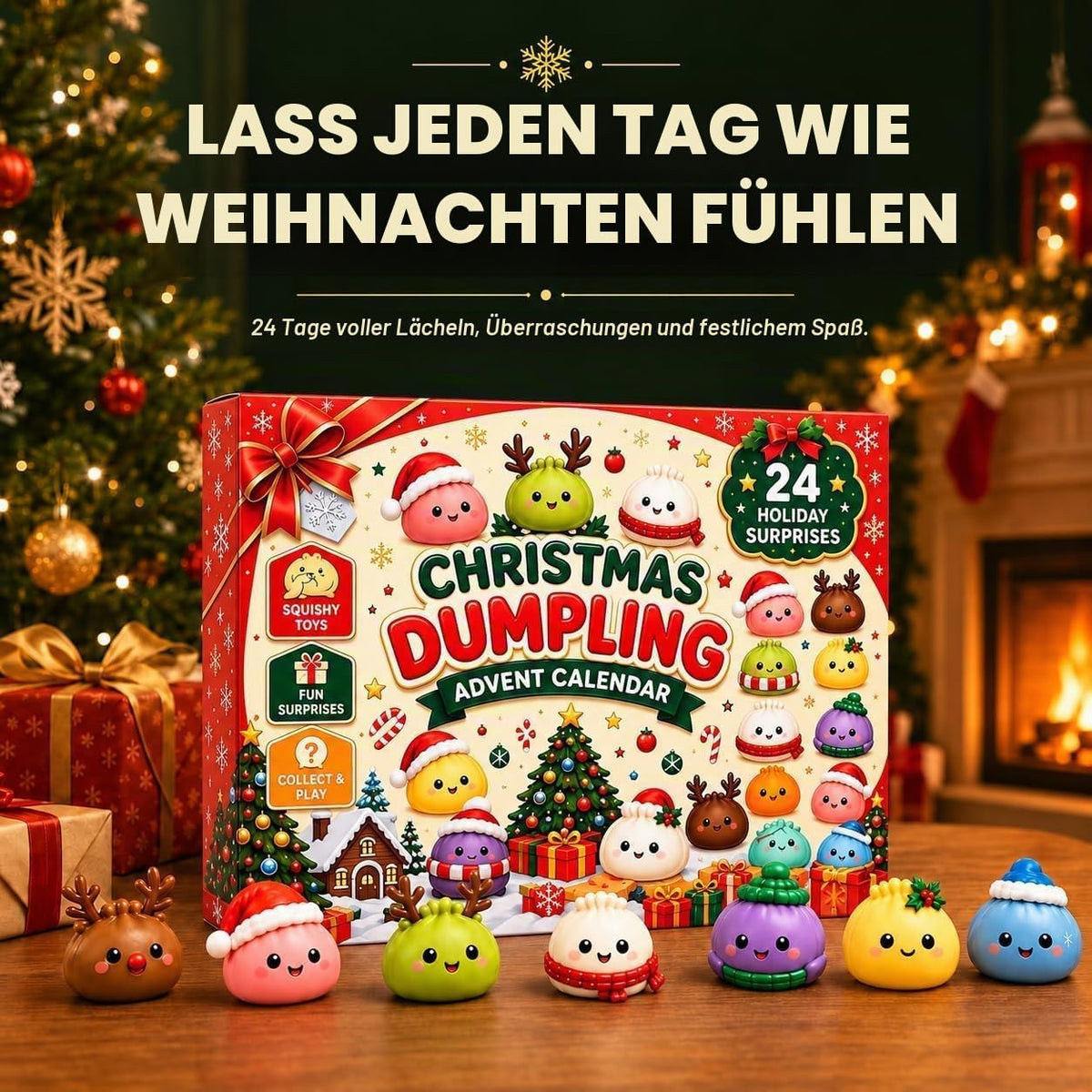 Squishy Adventskalender 2026,Dumpling Squishy 2026 Adventskalender,Weihnachts Countdown Kalender24 Tage,Geschenk für Kinder und Erwachsene