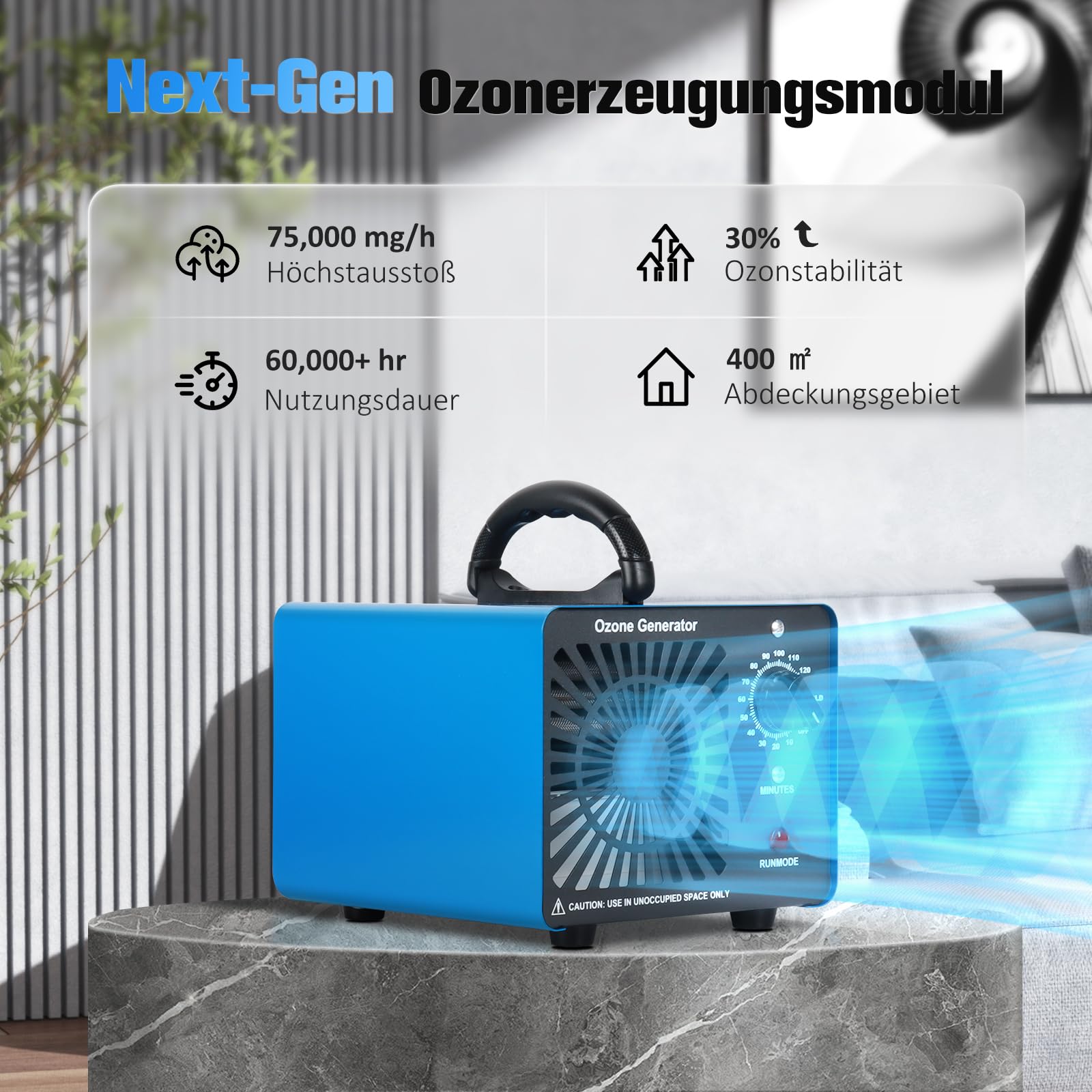 Ozongenerator - Ozon Luftreiniger Ozongerät bis zu 400㎡,120-Minuten-Timer,O3 Ozonisator für Auto Garagen Wohnung Hotels Küche und Haustiere,Reinigen Gerüche/Verschmutzung