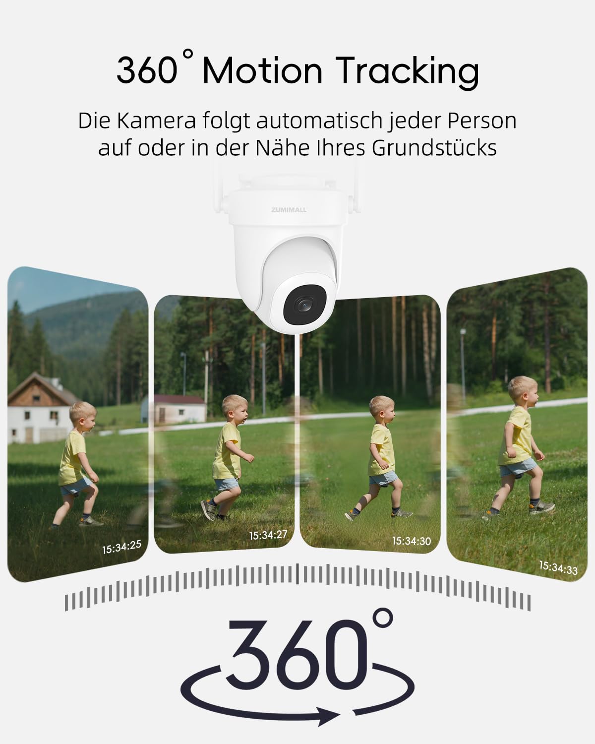 Überwachungskamera Aussen 5G/2,4GHz WLAN Kamera Überwachung aussen Kabelgebunden, 355°/90° PTZ, 24/7 Aufnahme,Nachtsicht,Cloud-Speicher,KI-Erkennung