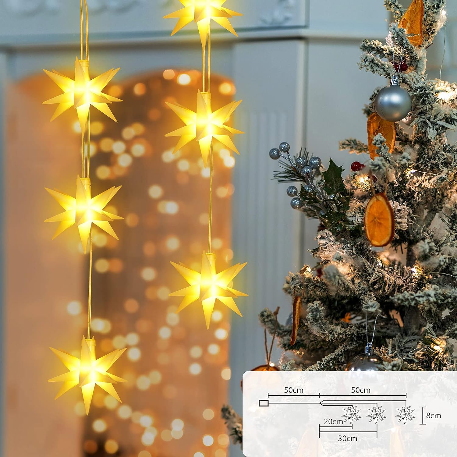 Set von 6 LED Weihnachtsstern beleuchtet Outdoor Indoor LED Star Batterie Weihnachtsdekoration 3D Leuchtender Stern Weihnachtsfenster Weiß