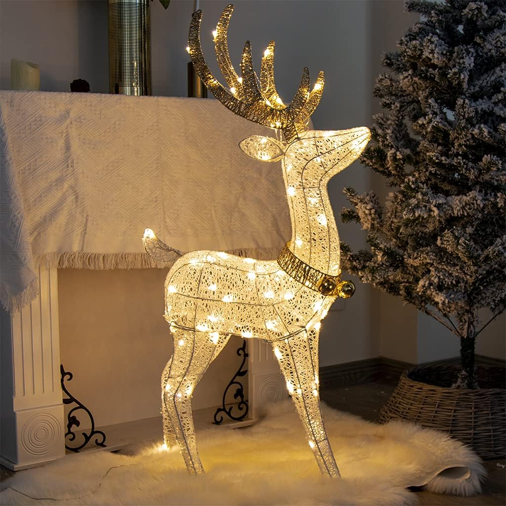 LED Rentier Metall Gold Weiß Eisen Rahmen Beleuchtet Weihnachtshirsch warm weiß Weihnachten Deko für Innen Aussen