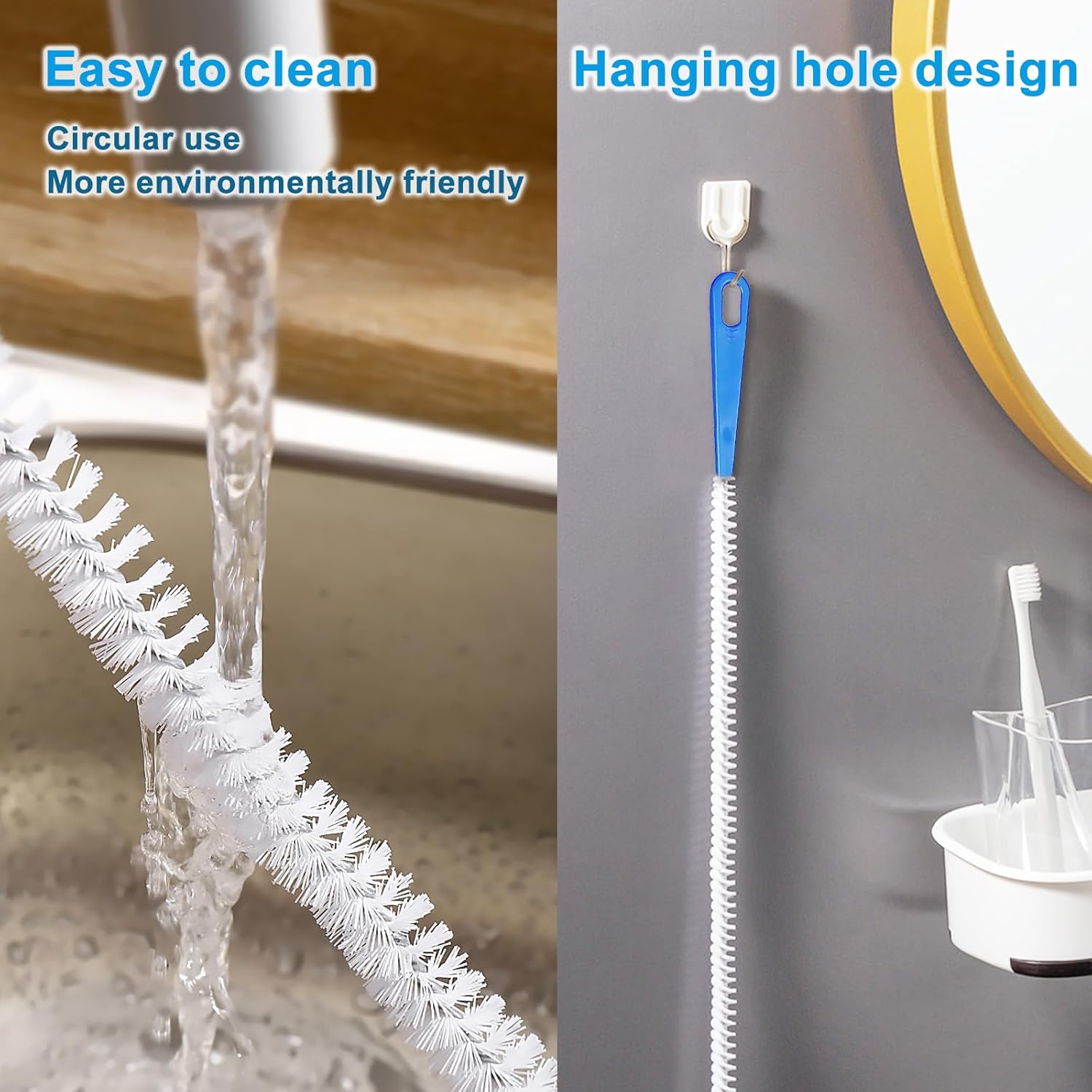 Abflussreiniger Spirale,Doppelkopf-Rohrreinigungsbürste Edelstahl-Kanalreiniger,Abflussreiniger Sticks, Abfluss Bürste,Flexible Reinigungsbürste für den Abfluss in Küche und Dusche