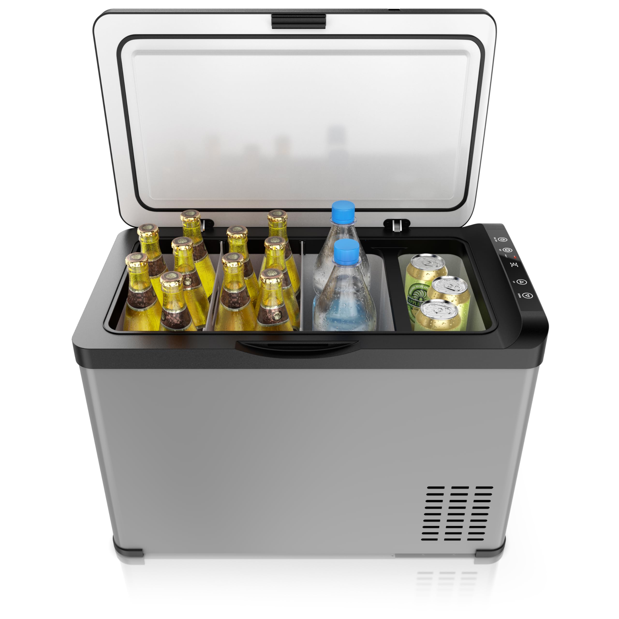 ECO Kompressor Kühlbox XXL elektrisch - 30L Getränke Kühlschrank - Gefrierbox Kühlung bis – 22°C - Autokühlbox mit ECO Modus - 30 Liter 12V 24V KFZ – für LKW Auto Camping Boot – Cool Grey