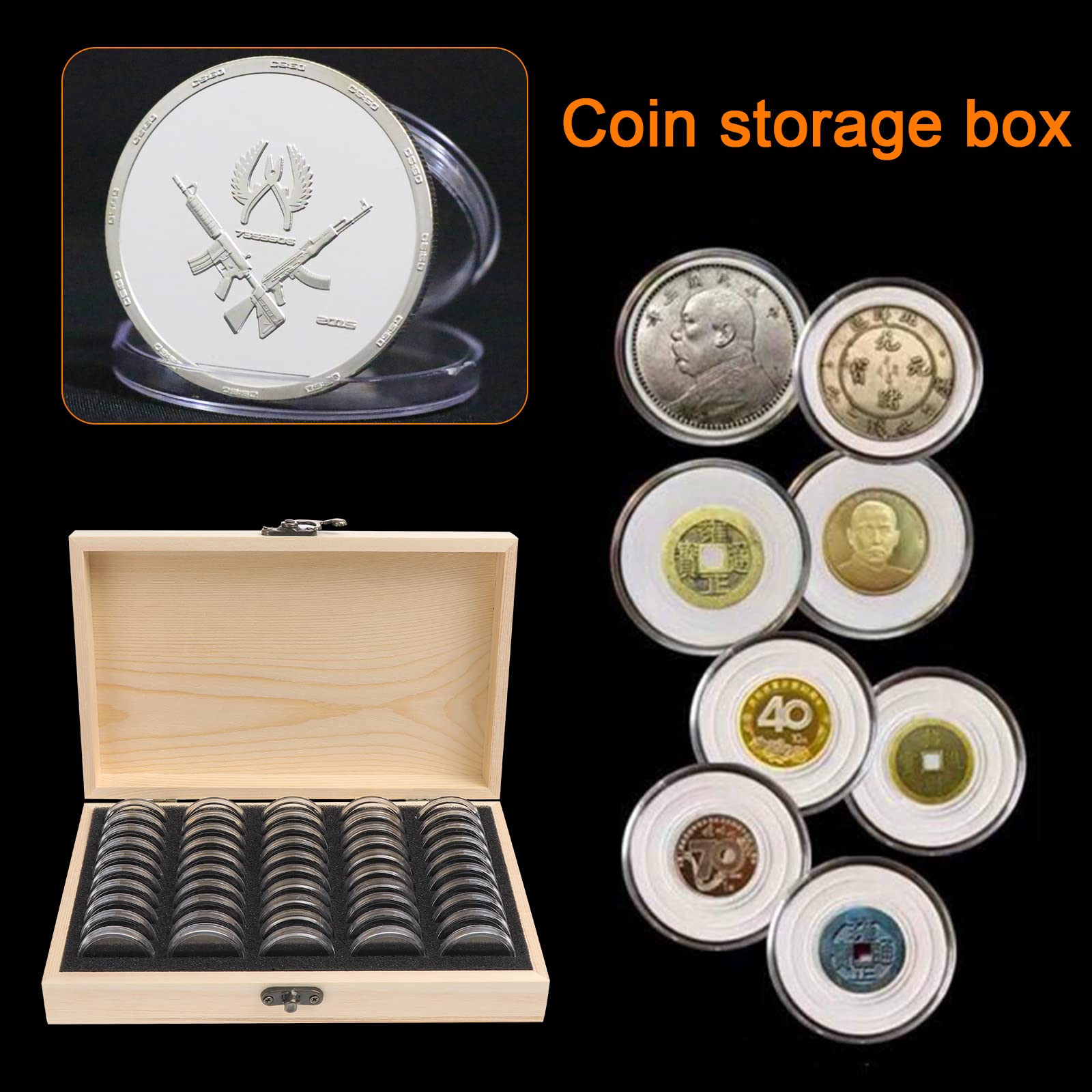 Münzaufbewahrungsbox Holzmünzenhalter / Kapseln mit runden Münzkapseln für Münzsammlung 18/21/25/27/30 mm