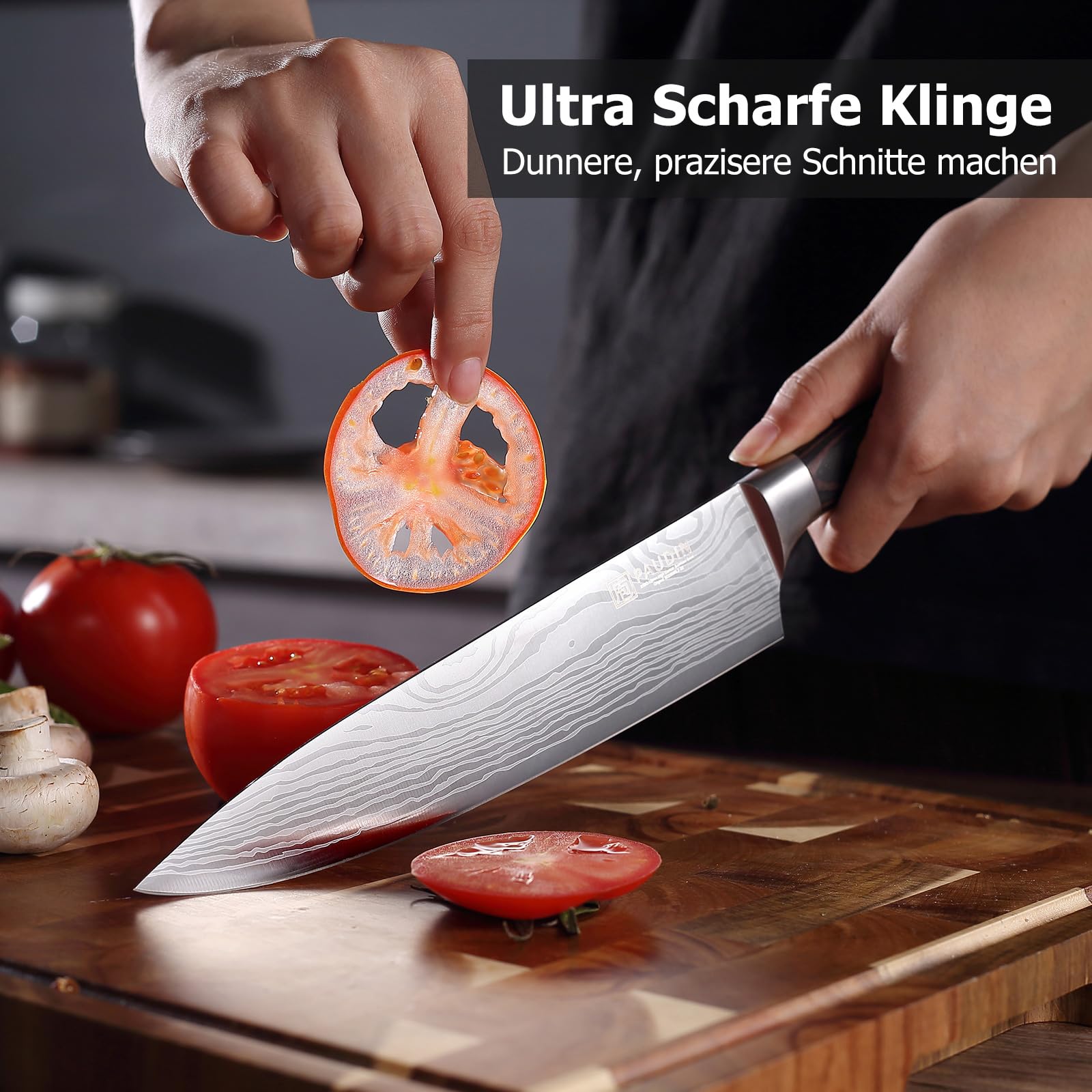 Küchenmesser-Set, 5-teiliges Küchenmesser-Set aus hochwertigem Kohlenstoff-Edelstahl, Ultra Sharp Messer-Set mit Kochmesser, Hackmesser, Nutzmesser