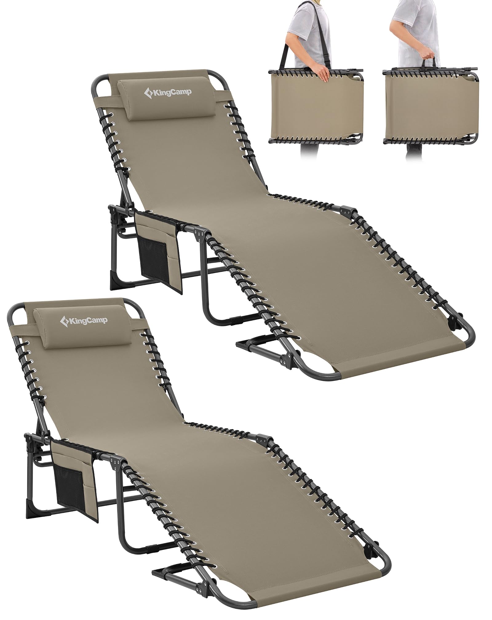 Sonnenliege Klappbar 5-Verstellbare, bis 180 kg, 2er Set, Blau | Gartenliege Klappbar, mit Kopfstütze & Seitentasche, Sonnenliege Wetterfest, Strandliege für Garten Terrasse Pool Camping