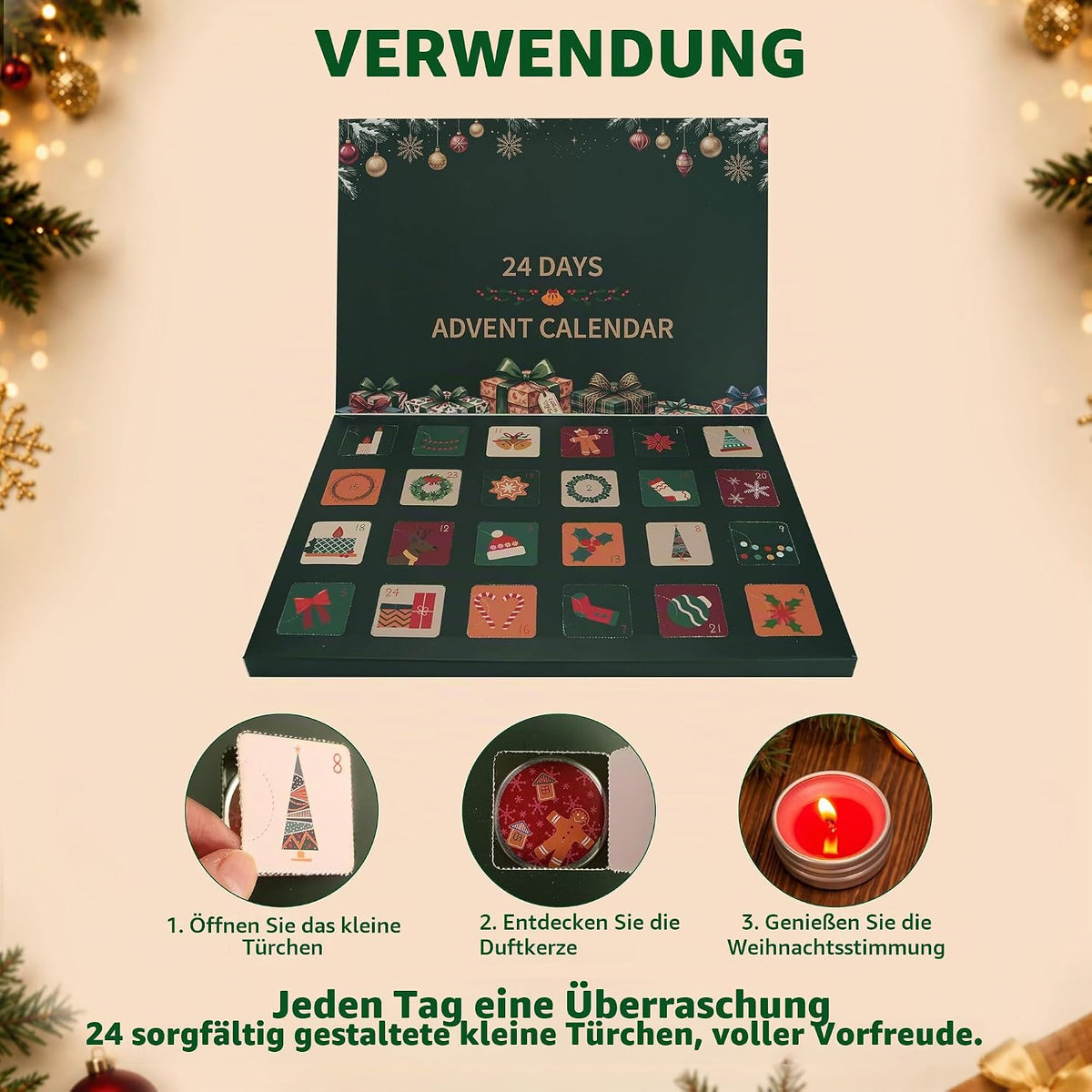 Adventskalender 2026, Duftkerzen Adventskalender Kerzen 2026, Weihnachtskalender Scented Candles 24 Tage Countdown Teelichter Geschenke für Frauen Mama
