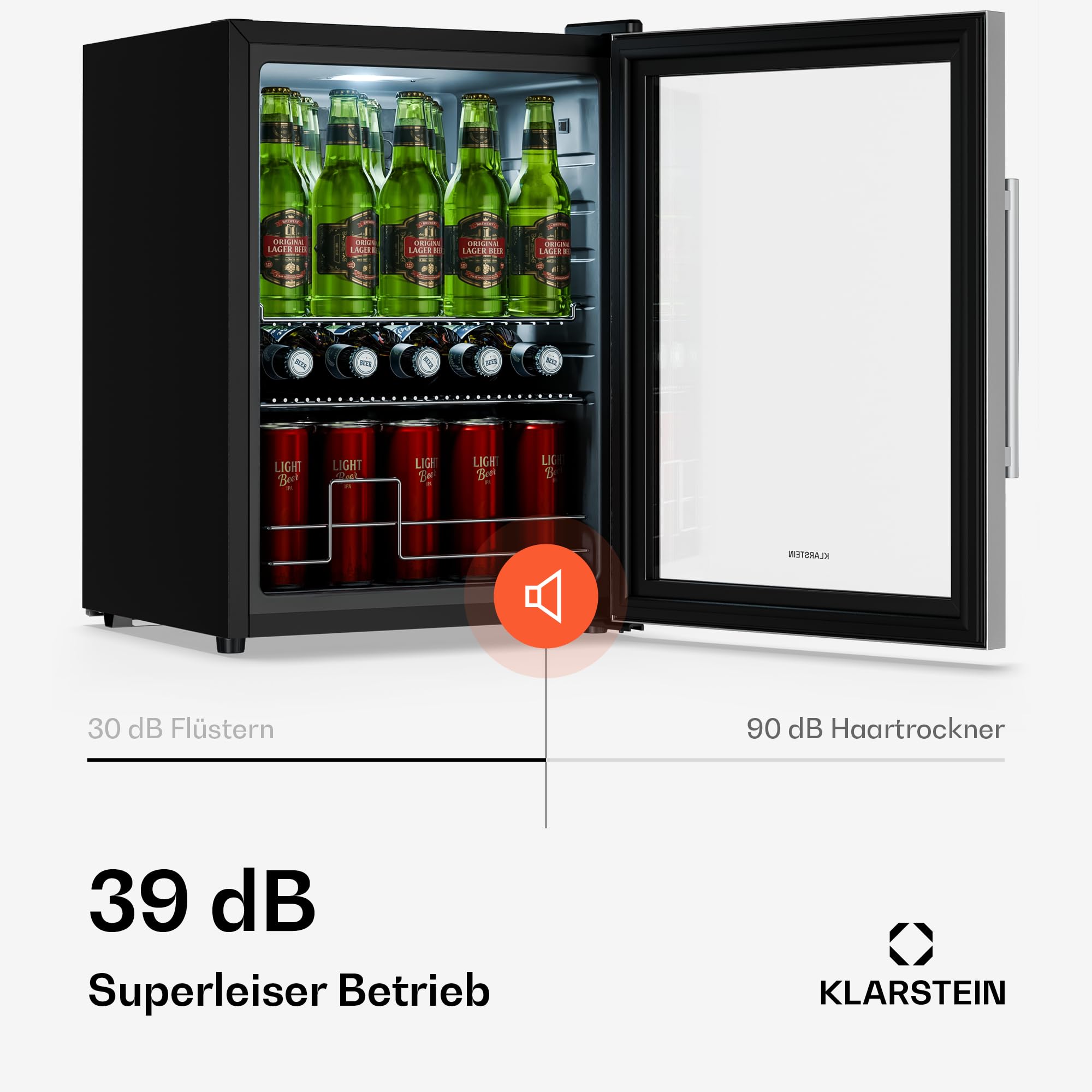 Beersafe Getränkekühlschrank 60 L – Mini Kühlschrank mit Glastür, Kupfer | LED-Beleuchtung, herausnehmbare Metallablagen, leise, Flaschenkühlschrank für Getränke & Dosen