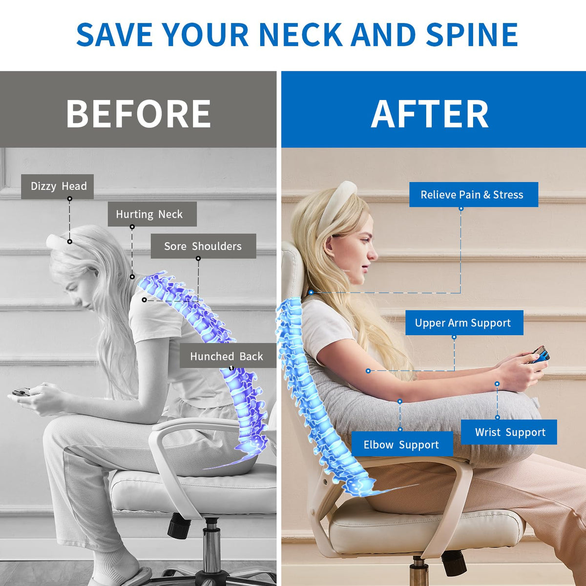 Lesekissen, ergonomische Armstütze zum Spielen, Häkeln, Laptop-Stützkissen zum Sitzen im Bett & Sofa, Haltungskorrektur-Kissen für den Schoß, Samtbezug waschbar (Soft Grau)