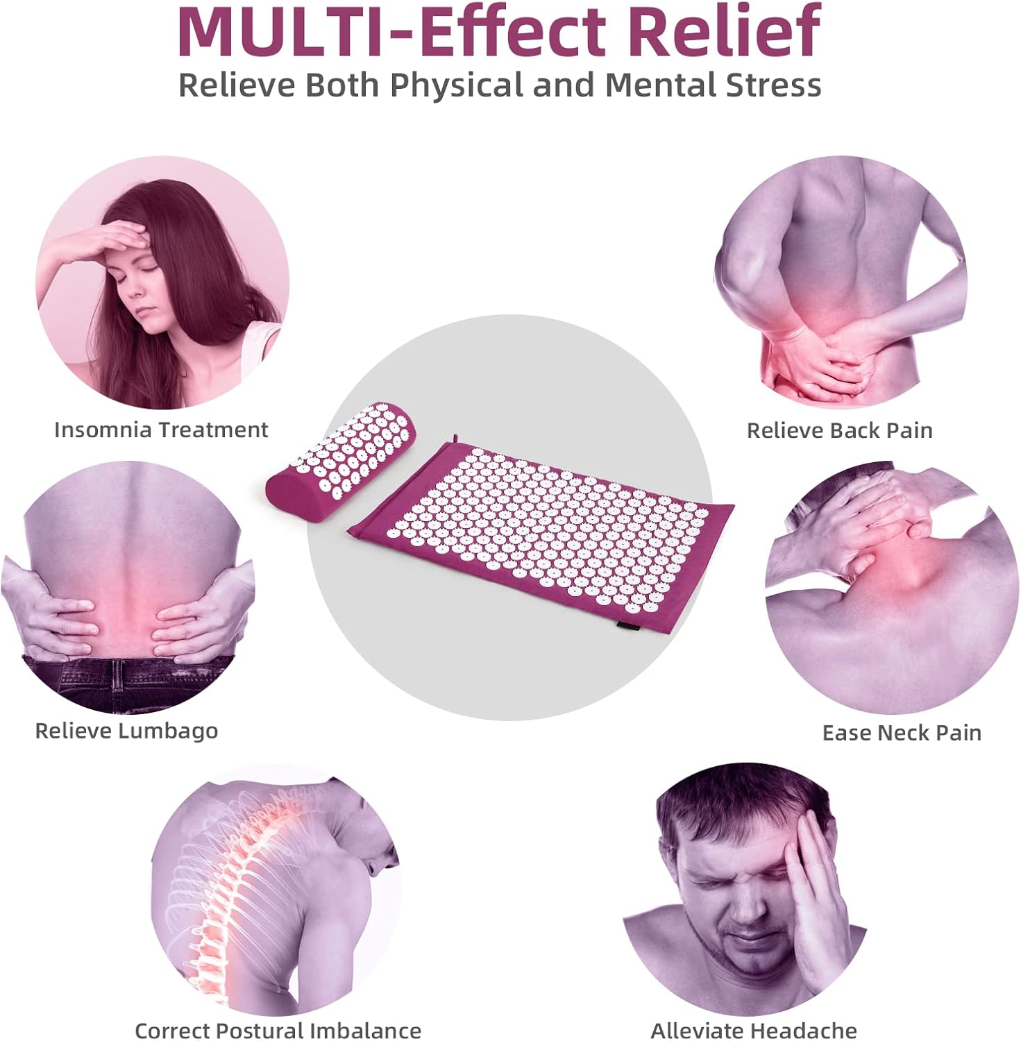 Akupressurset, Akupressurmatte mit Kissen für Nacken- und Rückenschmerzen, Magnetfeldtherapie und Akupressur mit Tragetasche, Akupressurmassagematte Ideal für Männer und Frauen