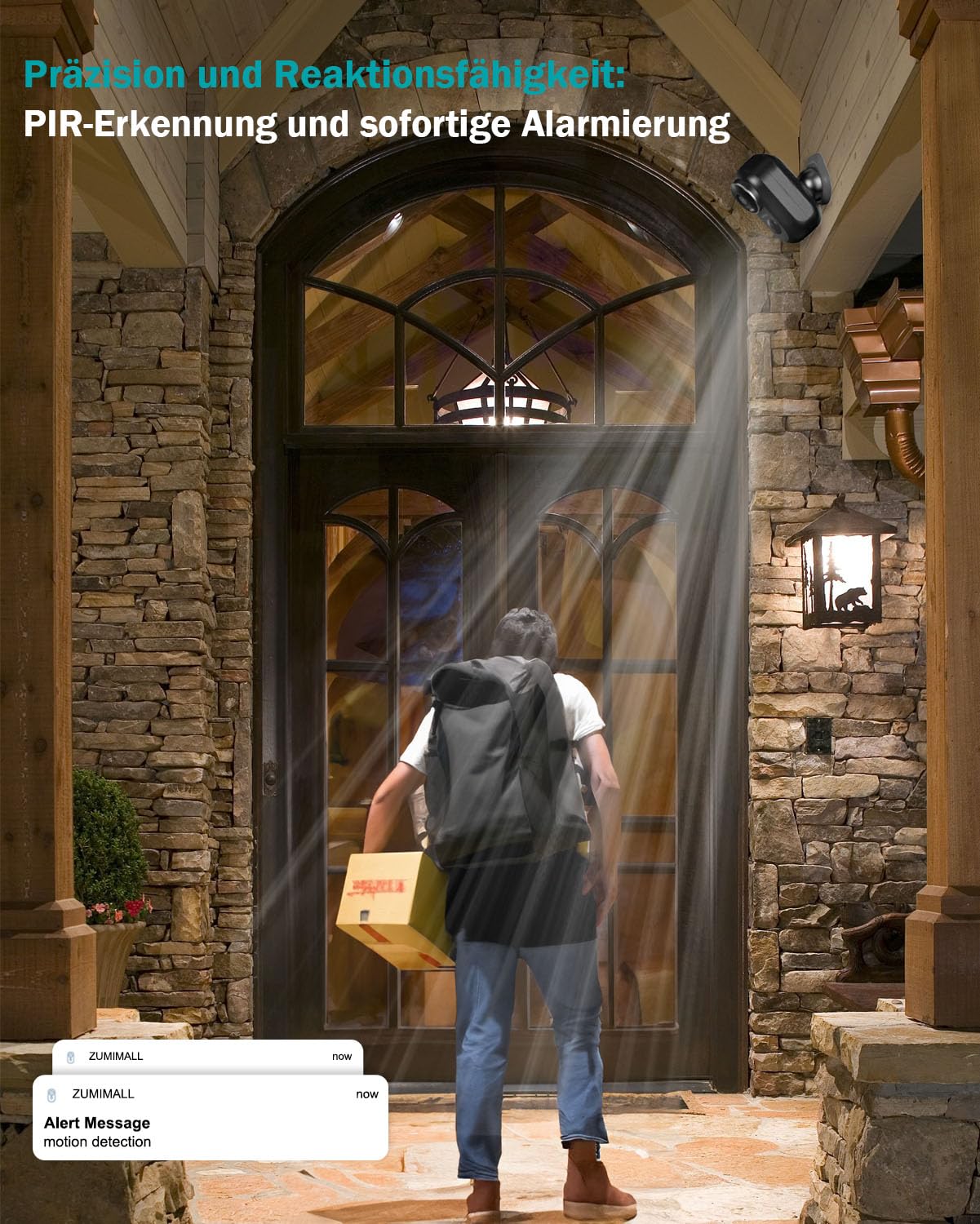 Überwachungskamera Aussen Akku, 2K Kabellose Outdoor WLAN IP Kamera mit PIR Bewegungsmelder, IR Nachtsicht, IP66 Wasserdich, 2-Wege Audio, Cloud/SD Storage, Sirenenalarm