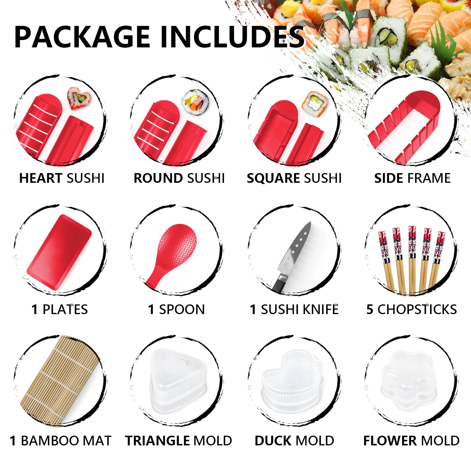 Sushi Set, 20-teiliges Kit für Anfänger, um sich selbst Sushi zu machen, Sushi-Platte mit Reisrollenformen, Gabel, Messer, Rollmatte, Sticks