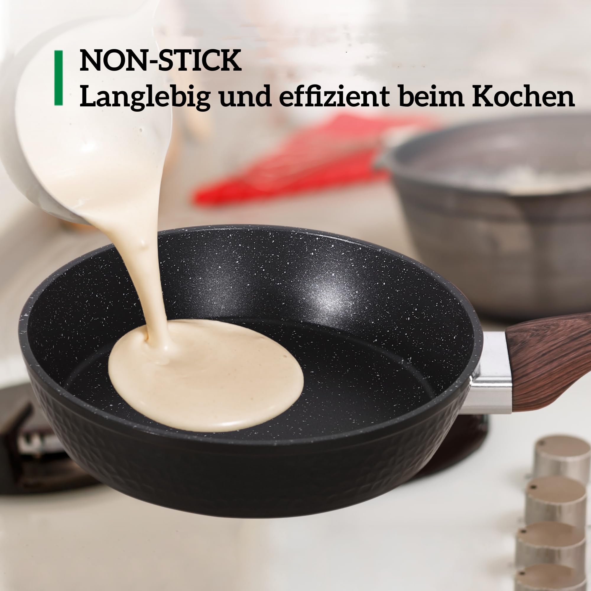 17-teiliges Induktions-Kochgeschirrset mit Glasbeton und Granitbeschichtung einschließlich Pfannen und Töpfen (grau, 17 Stück)