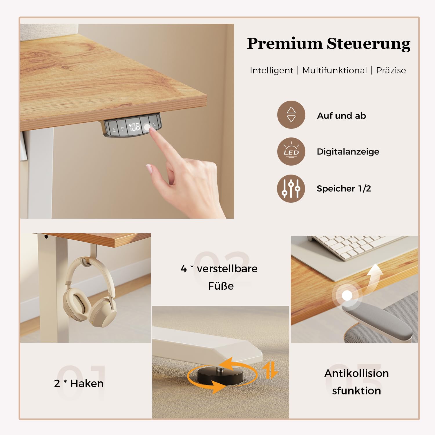Höhenverstellbarer Schreibtisch mit Doppelschubladen, Elektrisch Höhenverstellbarer Schreibtisch, Sitz-Steh-Computertisch, Ergonomischer Stehschreibtisch