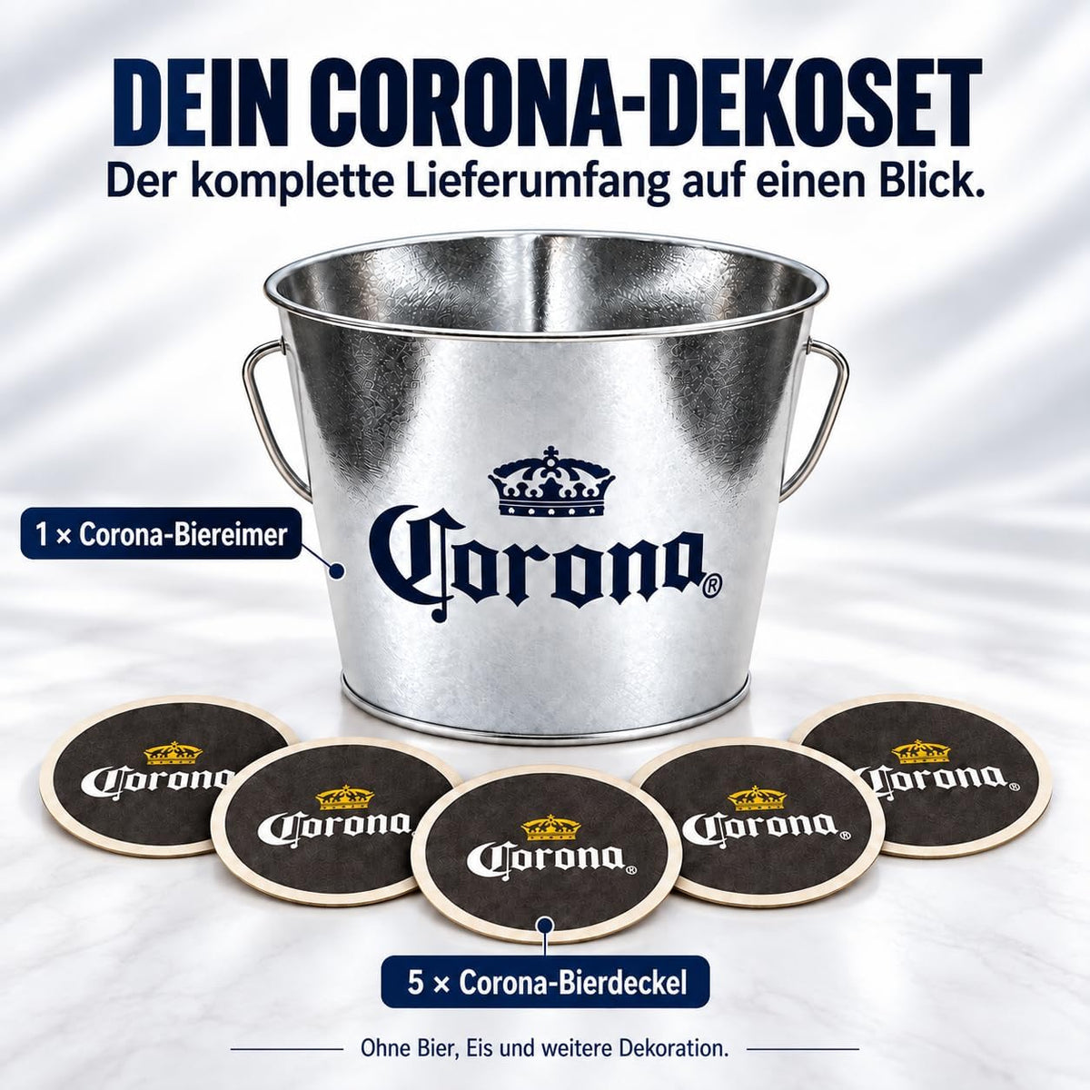 Corona Biereimer Metalleimer inklusive 5 Bierdeckel