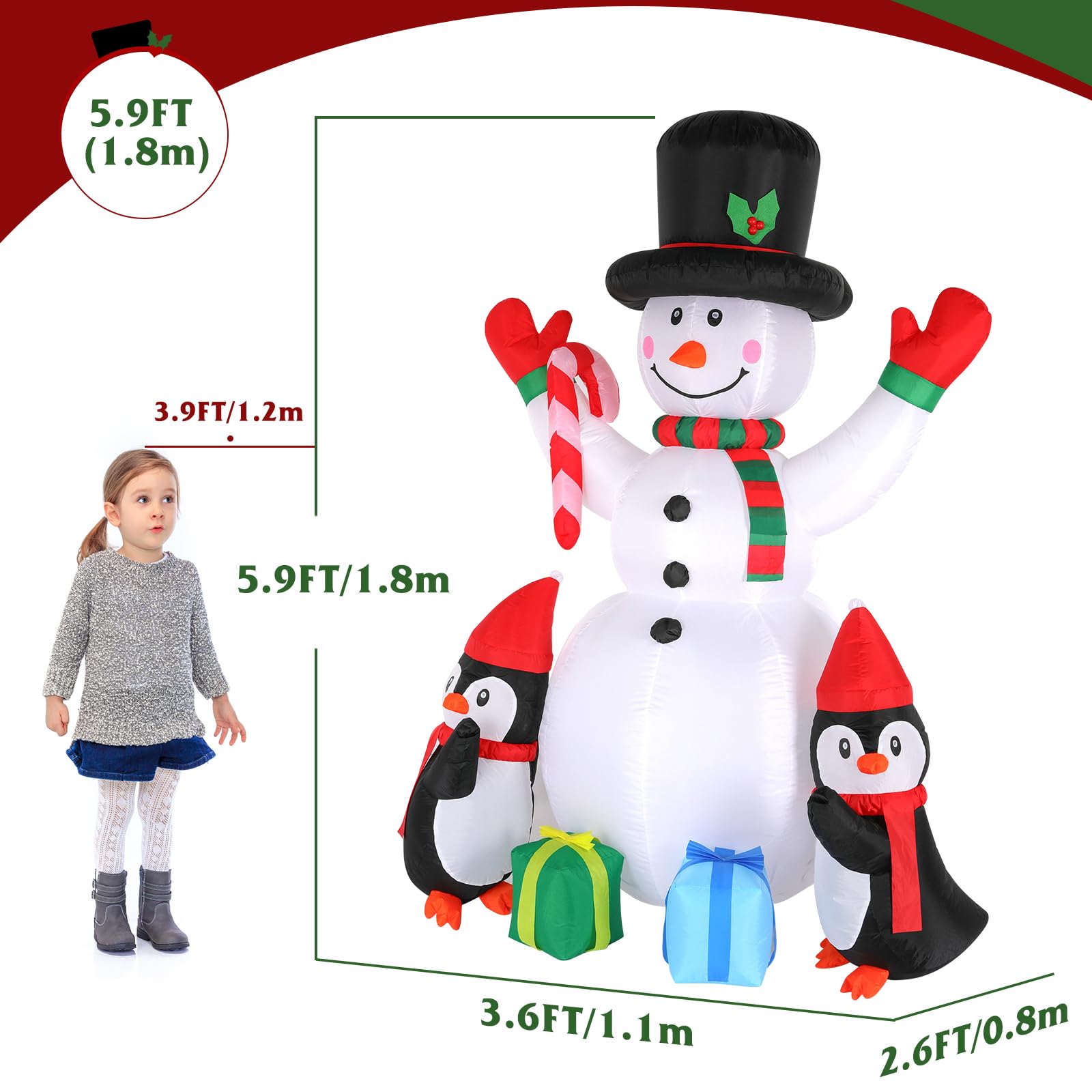 Aufblasbare Weihnachtsdeko, Riesiger Weihnachtsbaum Bogen mit 8 LED Leuchten, Wasserfest Beleuchtet Aufblasbar Weihnachtsdeko Aussen für Hof Garten Feiertag Weihnachtsdekoration