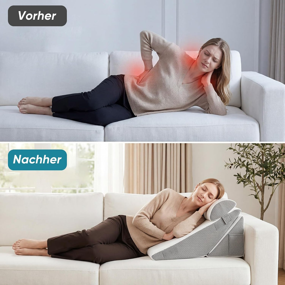 3PCS Set Höhenverstellbar 9''/12'' Orthopädische Keilkissen für Postoperative Unterstützung zur Linderung von Reflux, Rückenkissen, Lesekissen für Bett und Sofa