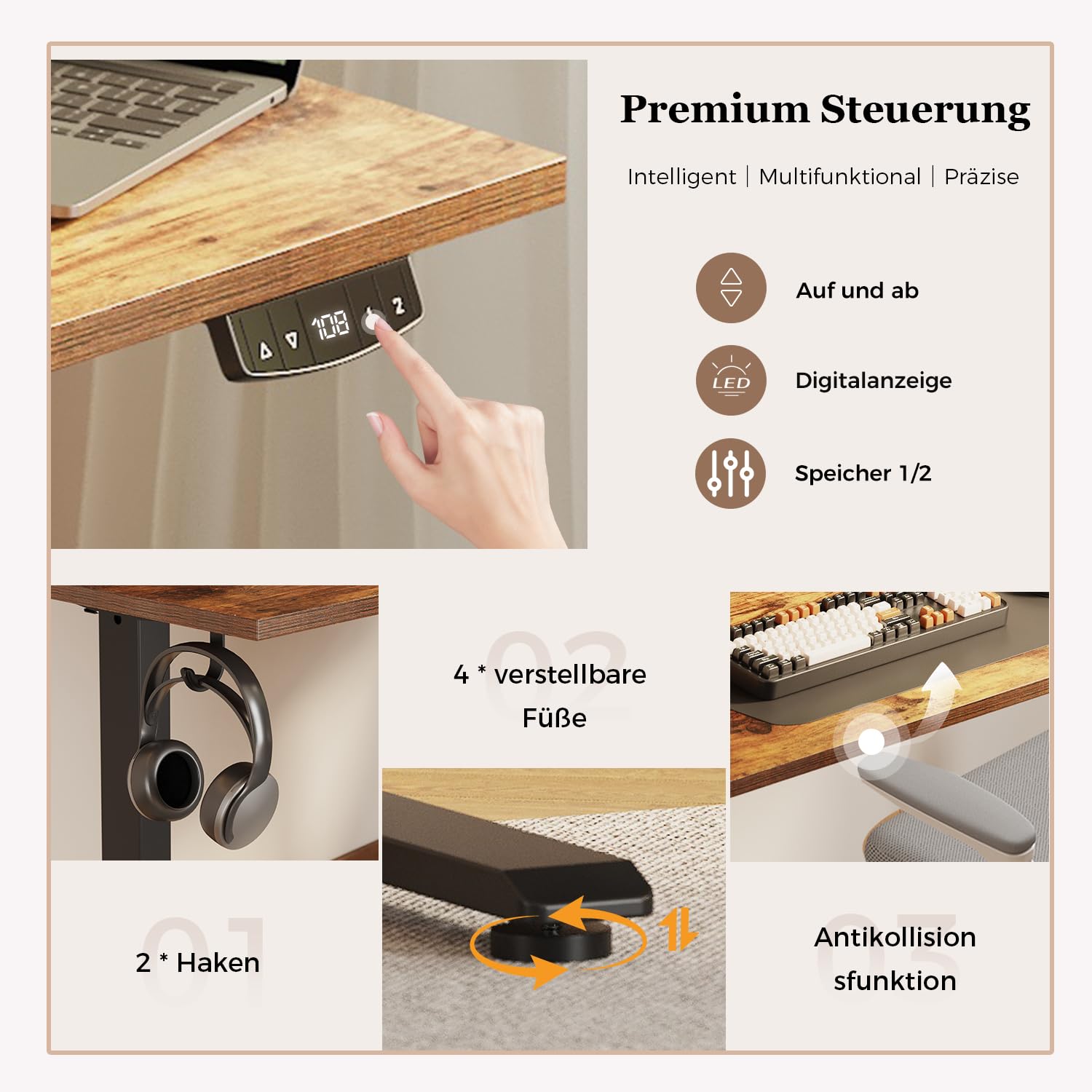 Höhenverstellbarer Schreibtisch mit Doppelschubladen, Elektrisch Höhenverstellbarer Schreibtisch, Sitz-Steh-Computertisch, Ergonomischer Stehschreibtisch