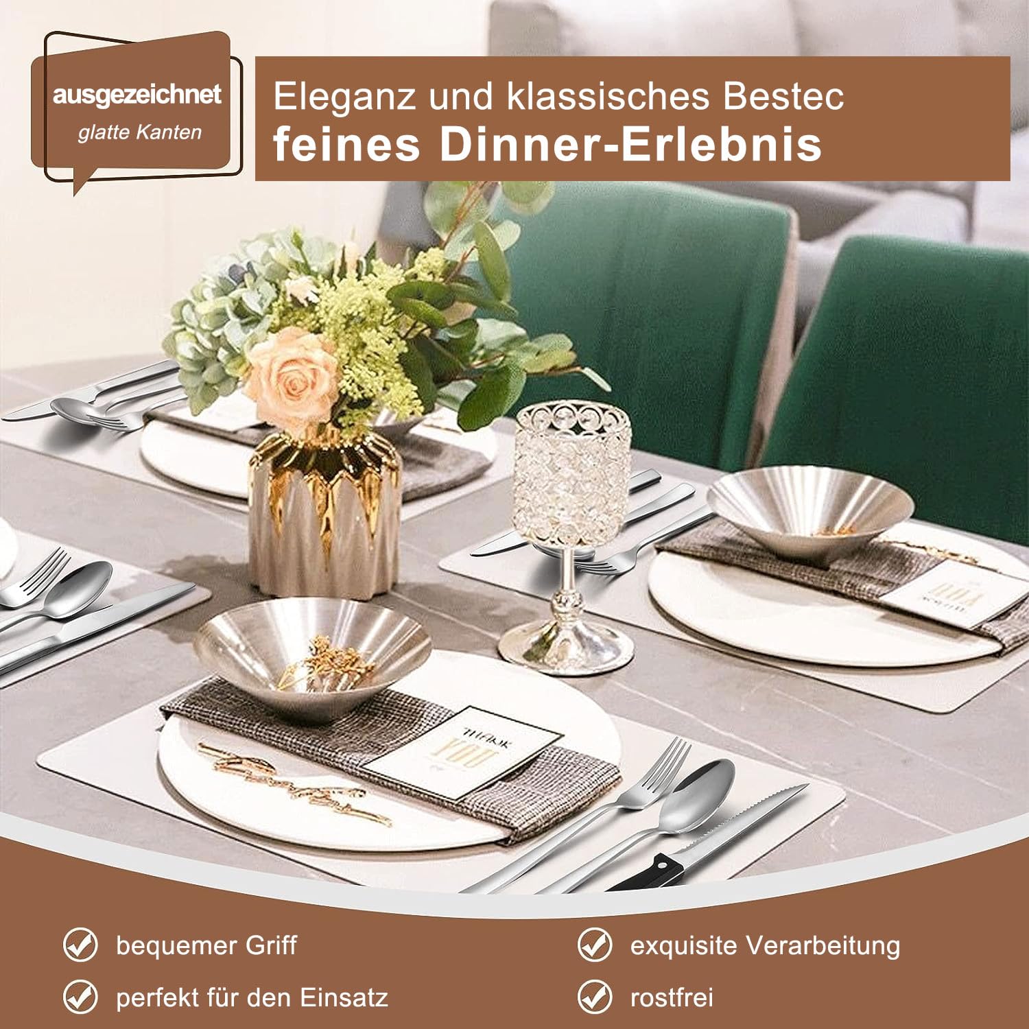 36-teiliges Besteckset aus Edelstahl mit Steakmesser, Besteckset für 6 Personen, elegantes Besteckset mit Messer, Gabel, Löffel, Besteck für Zuhause/Party/Restaurant, Geschirrspüler geeignet