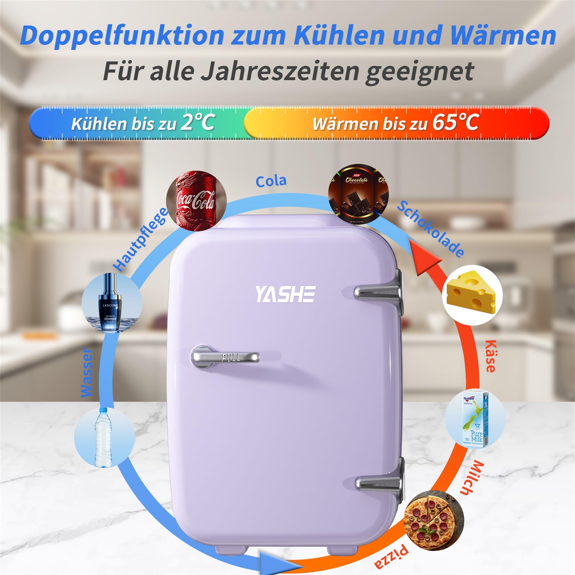 Mini Kühlschrank, 4 Liter Mini-Kühlschränke für Kosmetik, Getränke, 220V AC/ 12V DC Thermoelektrische Kühlung und Erwärmung, Kleiner Kühlschrank für Schlafzimmer, Büro, Wohnheim, Auto