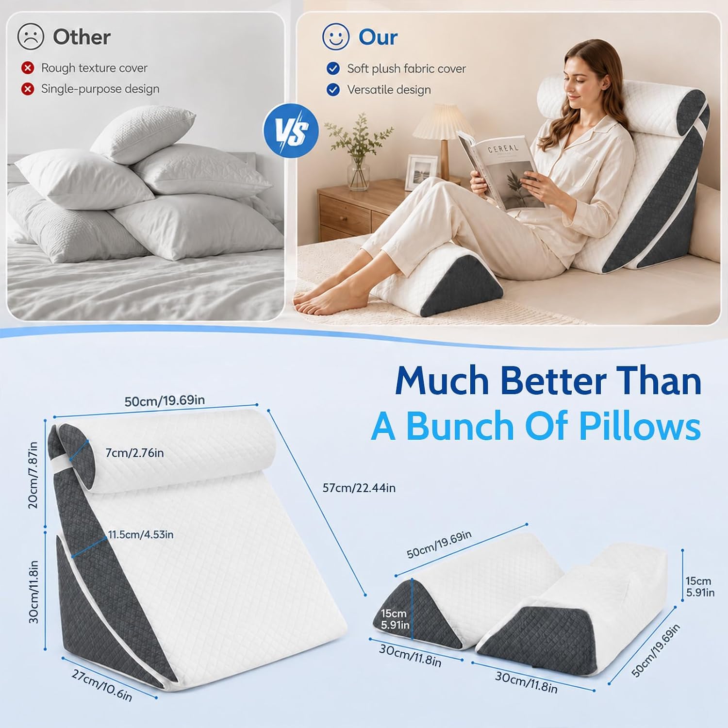 5PCS Orthopädische Bett Keil Kissen Set für das Schlafen, Multifunktionales Bett Keilkissen, Dreieck justierbare Stützkissen, Post Chirurgie Schaum Kissen für Reflux Rückenschmerzen Schnarchlinderung