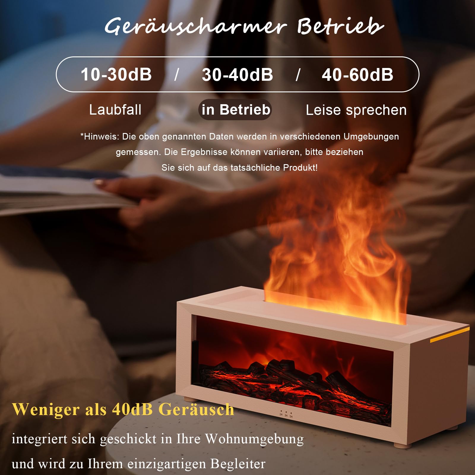 Aroma Diffusor mit LED-Kamin, Duftöl Diffusor für ätherische Öle mit 7-farbigem Lichtflammeneffekt, 150 ml Luftbefeuchter mit Fernbedienung, 4-Timer, Wasserloses Automatisches Ausschalten