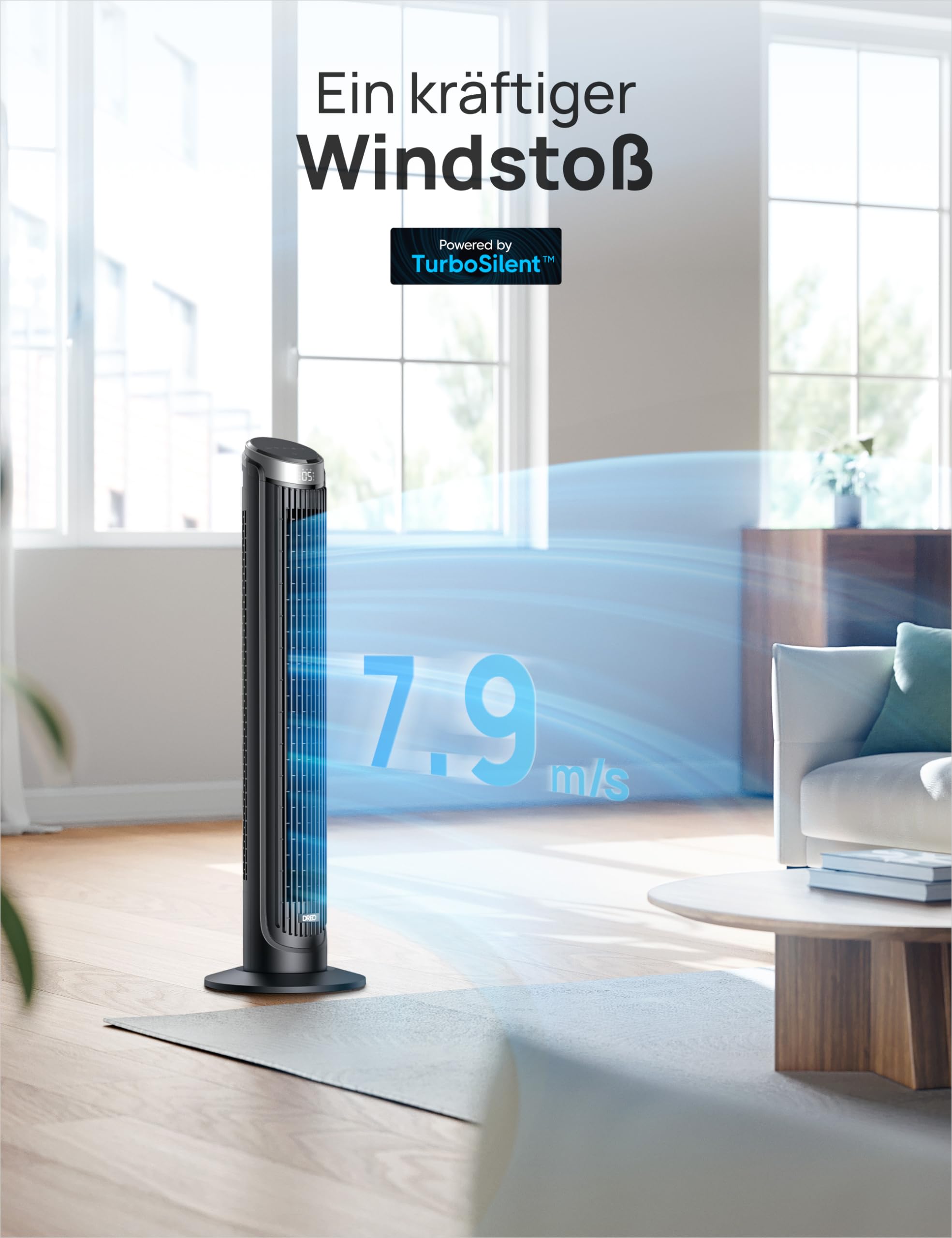 Leiser Turmventilator, Kühlung Fernbedienung 5-Geschwindigkeit 4 Modi 12 Std Timer, 90° Oszillierendes Tower Fan Standventilator für Schlafzimmer, Cruiser Pro T3, Schwarz