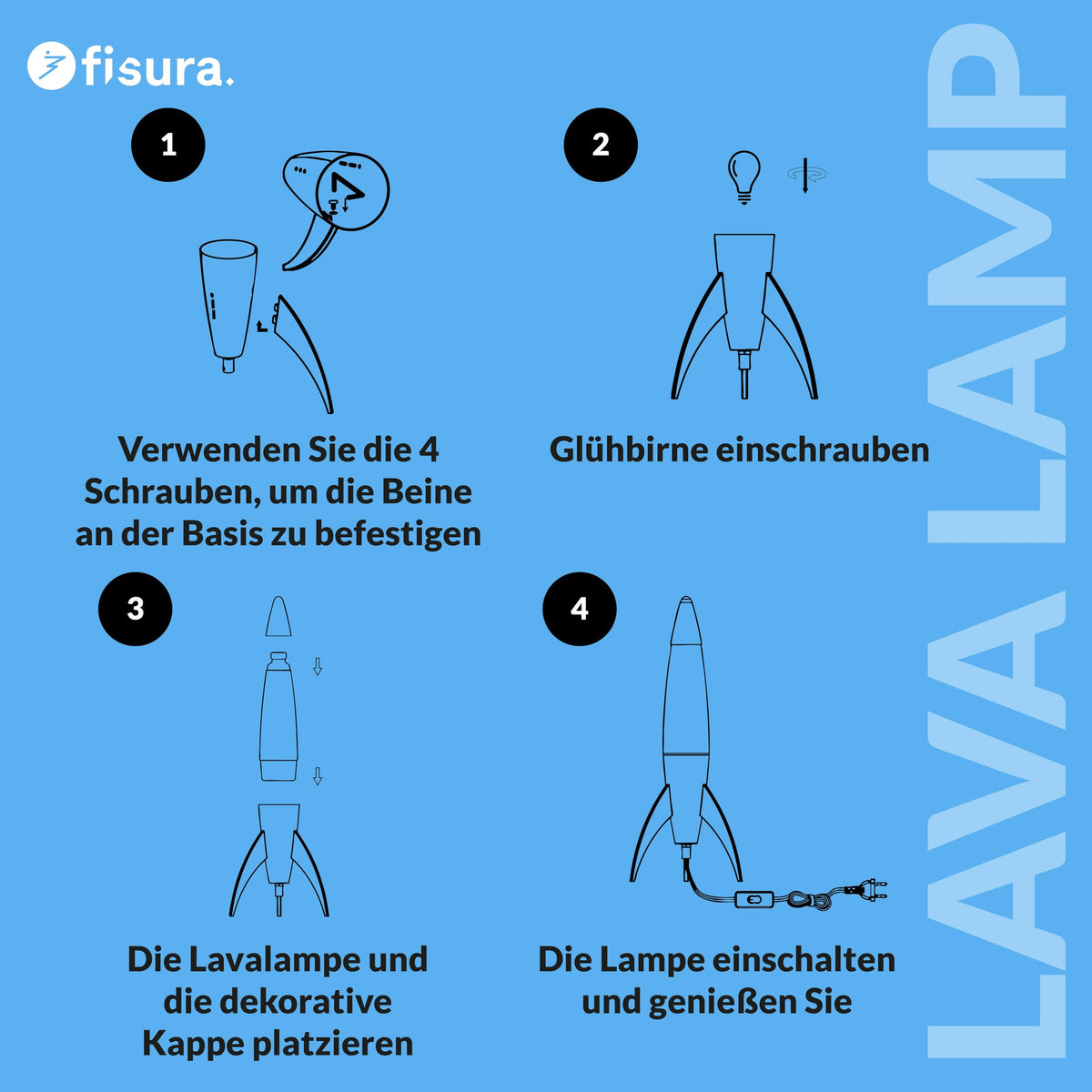 Lavalampe "Rocket" - Retro-Lavalampe mit Ersatzbirne, ideal für Wohnzimmer, Schlafzimmer und Büro. Maße: 20 x 20 x 45 cm.