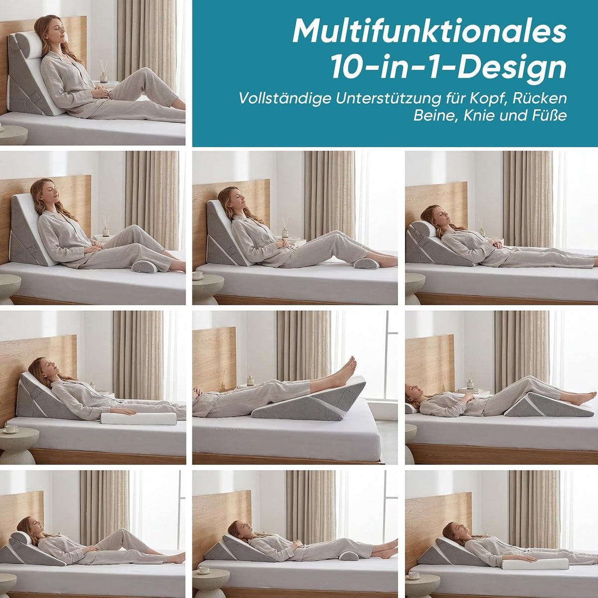 3PCS Set Höhenverstellbar 9''/12'' Orthopädische Keilkissen für Postoperative Unterstützung zur Linderung von Reflux, Rückenkissen, Lesekissen für Bett und Sofa